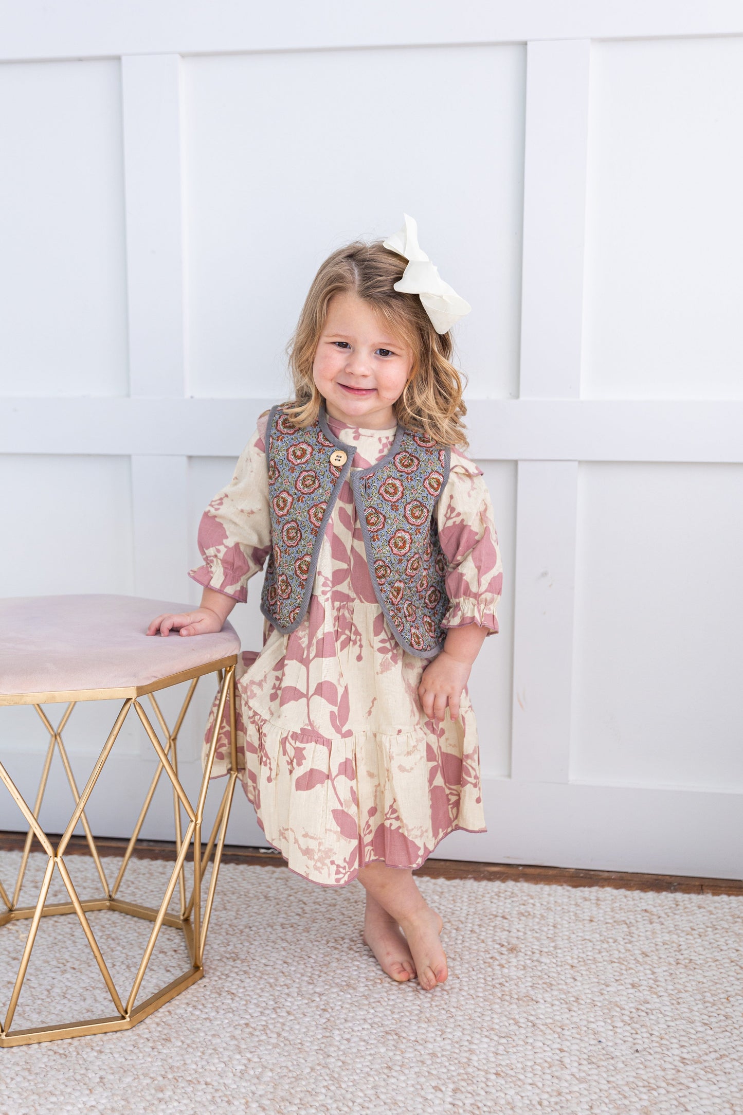Reversible Grey Corduroy & Grey Floral Print Quilted Sleeveless Jacket jacket Yo Baby Online