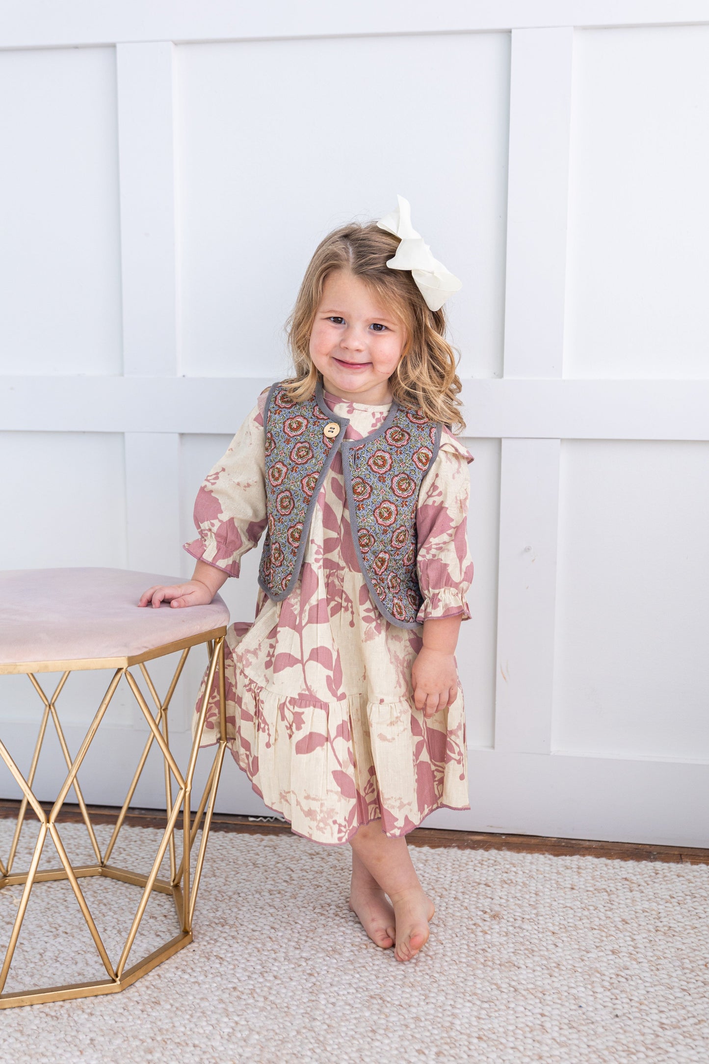 Reversible Grey Corduroy & Grey Floral Print Quilted Sleeveless Jacket jacket Yo Baby Online
