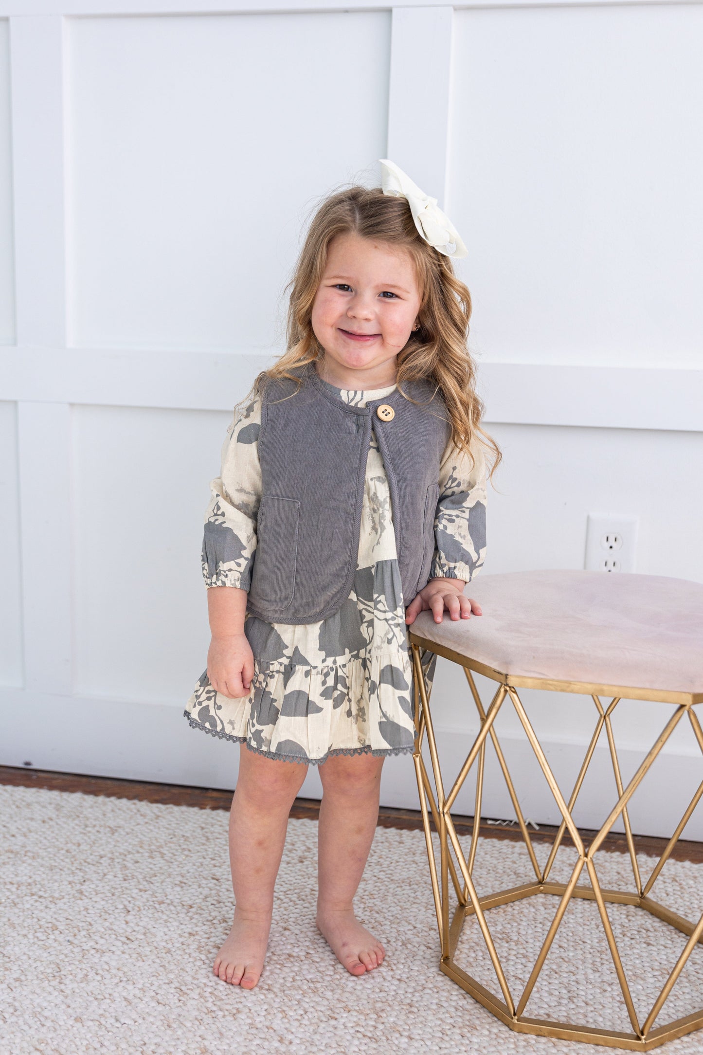 Reversible Grey Corduroy & Grey Floral Print Quilted Sleeveless Jacket jacket Yo Baby Online
