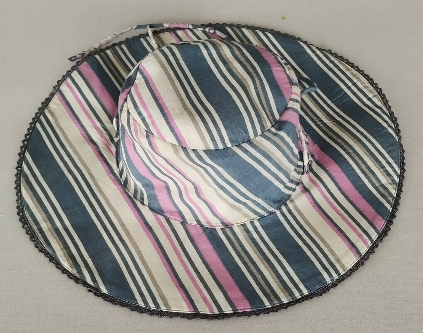 Reversible Grey Floral & Stripe Kids' Sun Hat with Lace Detail CAP Yo Baby India