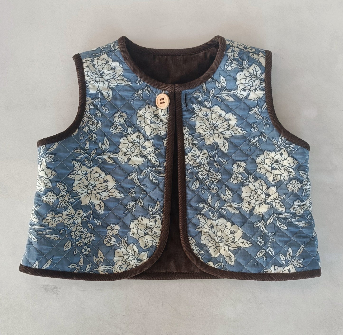 Reversible Solid Brown Corduroy & Grey Floral Print Quilted Jacket jacket Yo Baby India
