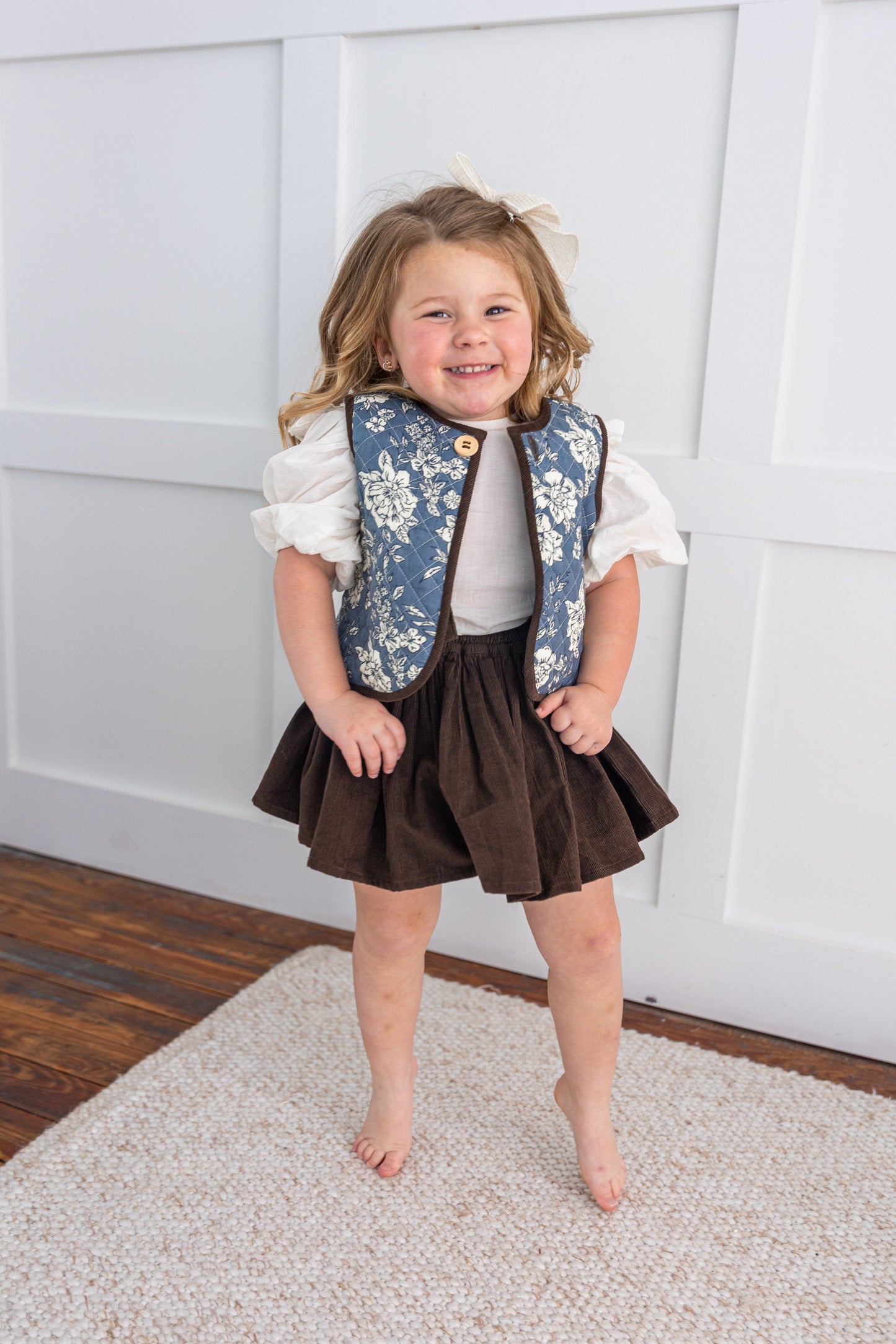 Reversible Solid Brown Corduroy & Grey Floral Print Quilted Jacket jacket Yo Baby India