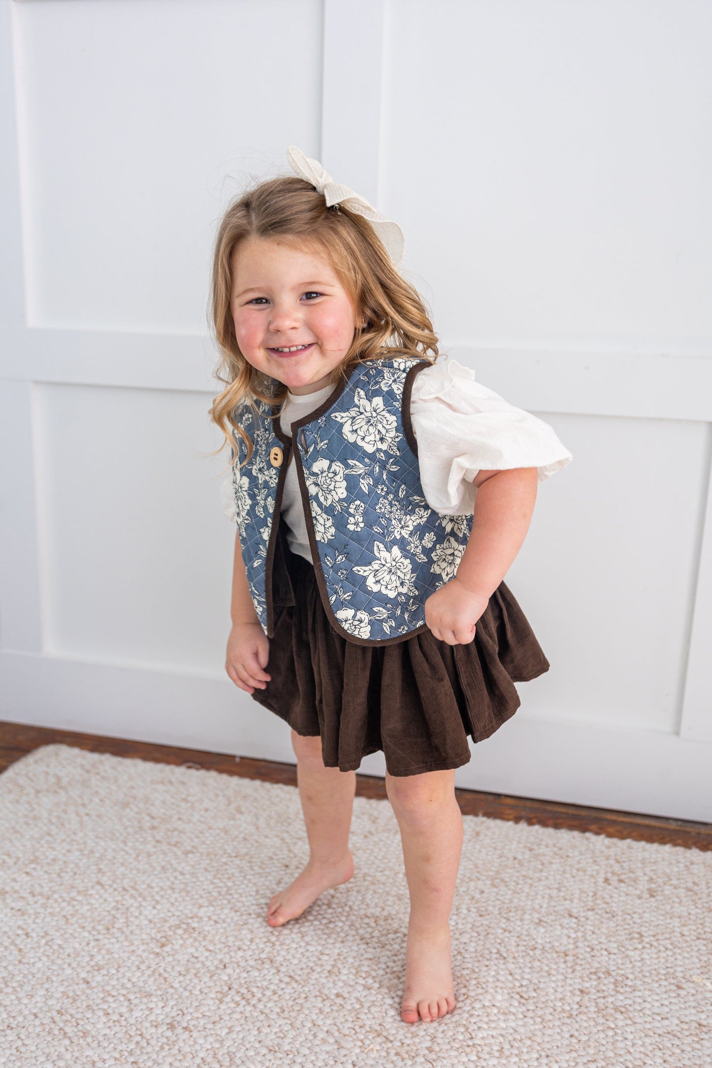 Reversible Solid Brown Corduroy & Grey Floral Print Quilted Jacket jacket Yo Baby India