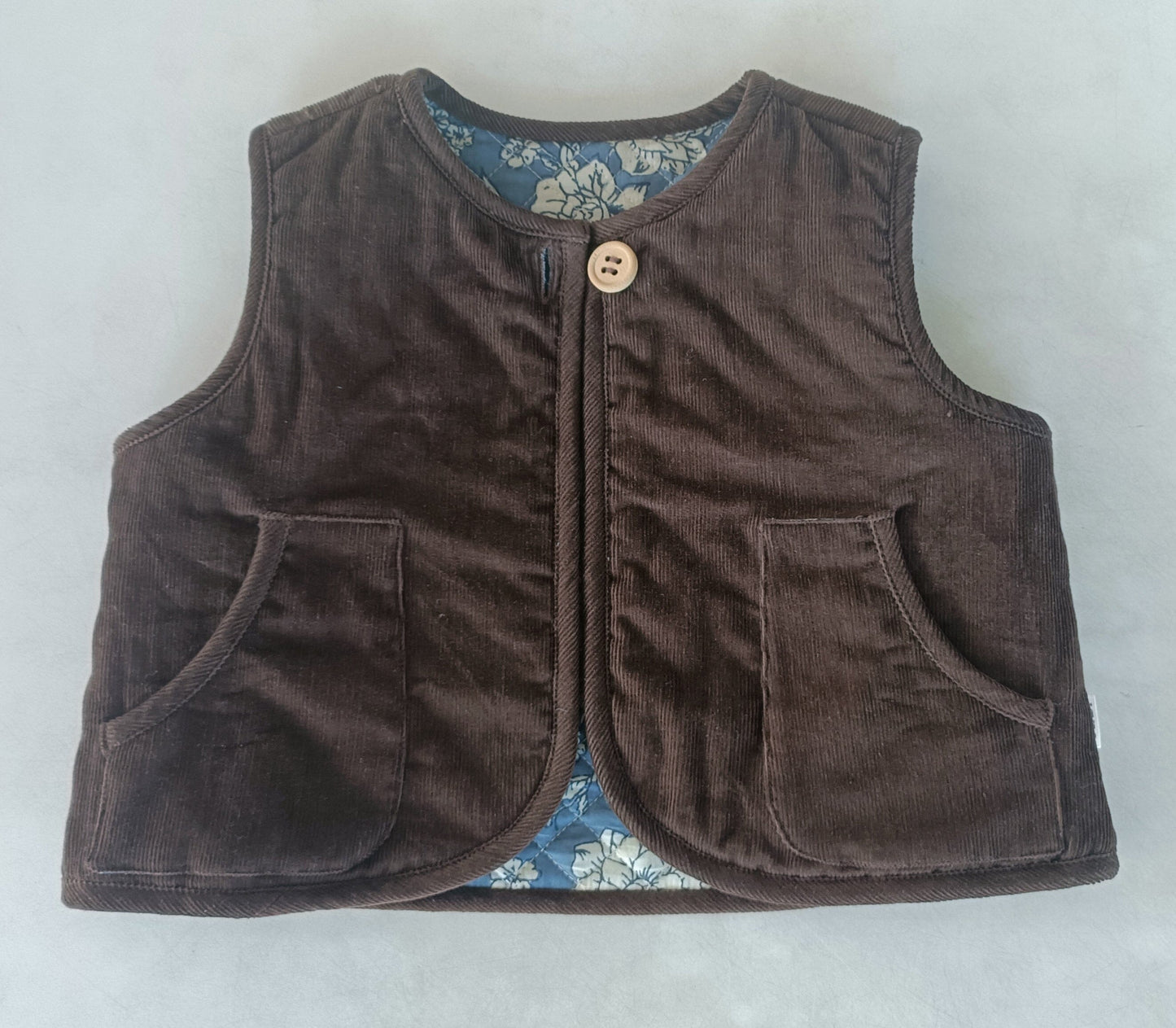 Reversible Solid Brown Corduroy & Grey Floral Print Quilted Jacket jacket Yo Baby India