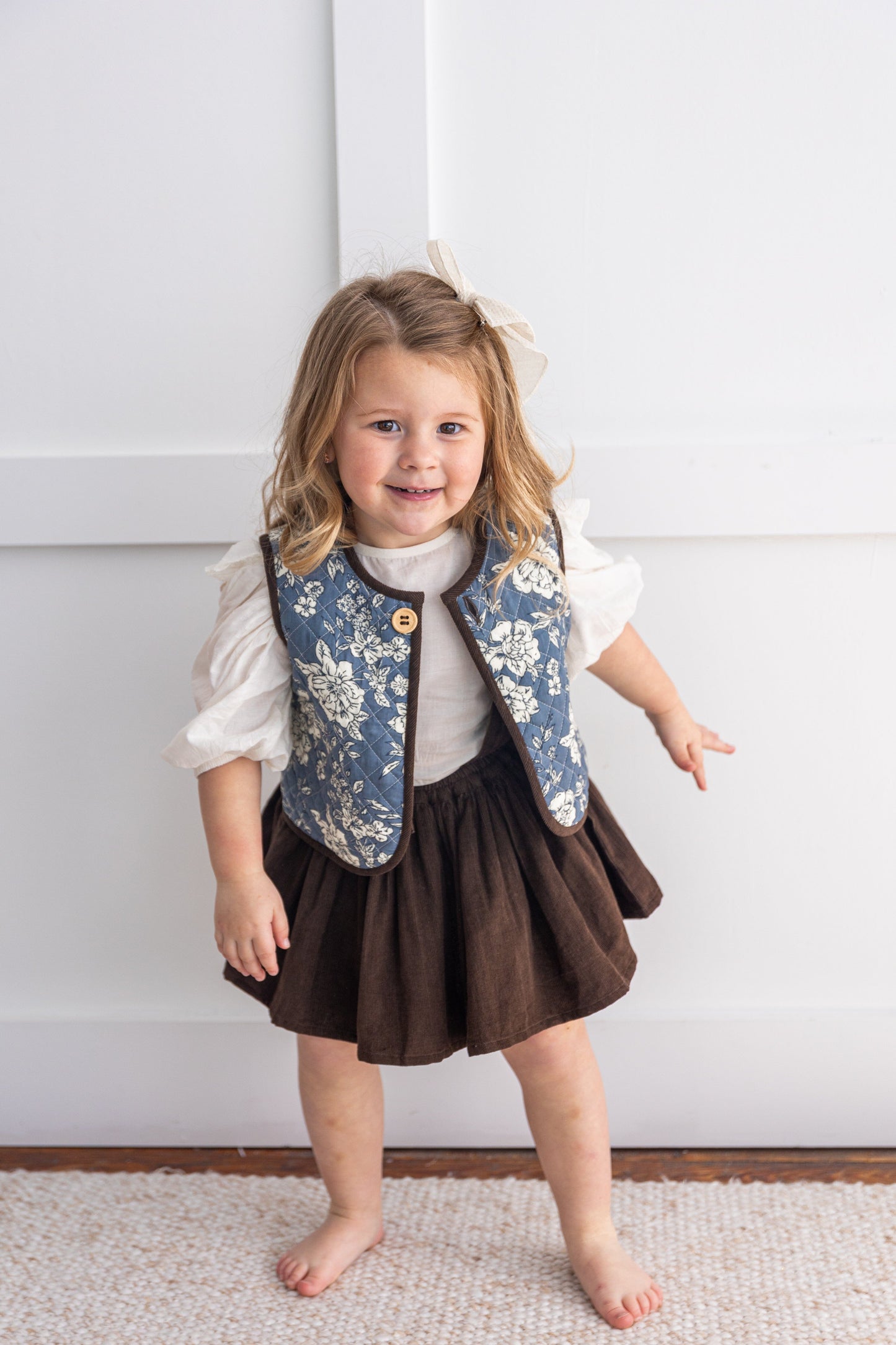 Reversible Solid Brown Corduroy & Grey Floral Print Quilted Jacket jacket Yo Baby India