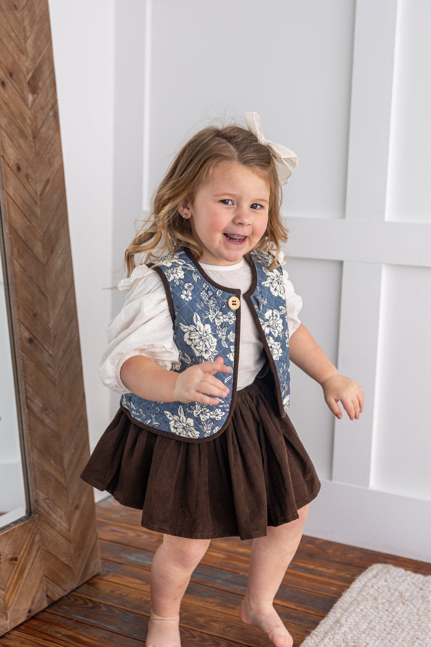 Reversible Solid Brown Corduroy & Grey Floral Print Quilted Jacket jacket Yo Baby India