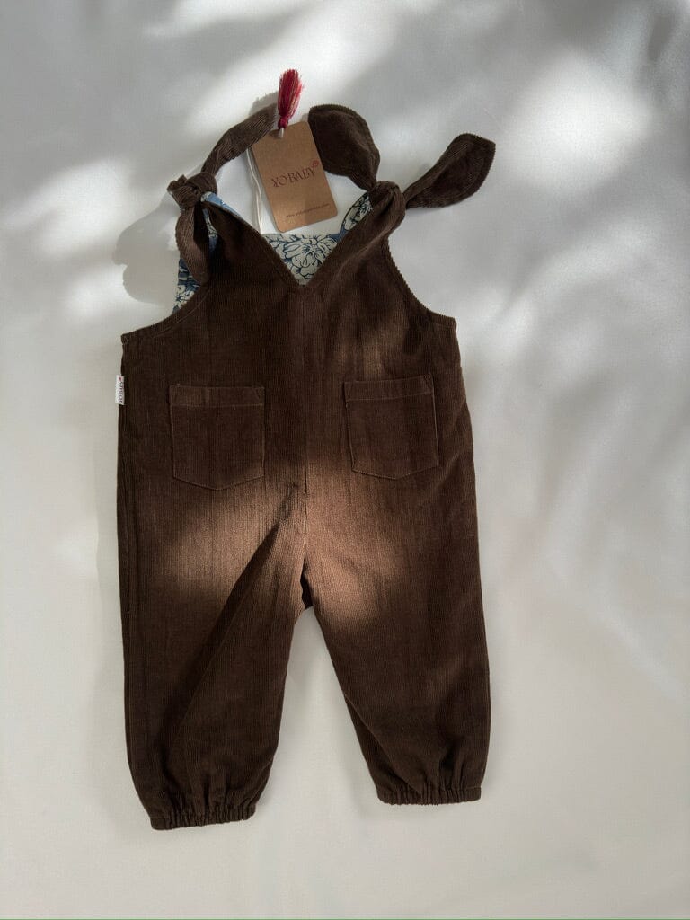 Reversible Solid Brown Corduroy & Grey Floral Printed Jumpsuit Jump Suit Yo Baby India