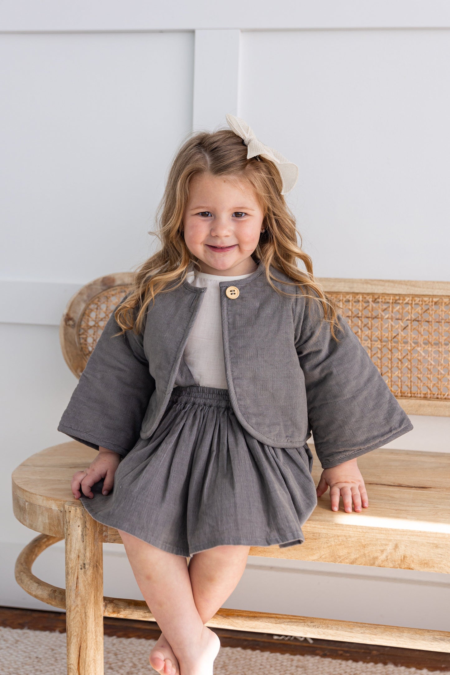 Reversible Solid Grey Corduroy & Grey Floral Print Quilted Long Sleeve Jacket jacket Yo Baby Online