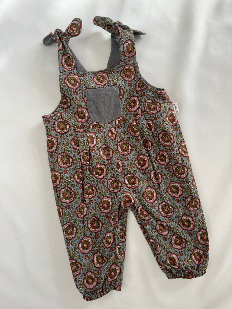 Reversible Solid Grey Corduroy & Grey Floral Printed Jumpsuit Jump Suit Yo Baby India