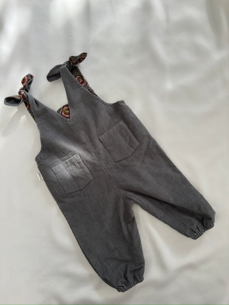 Reversible Solid Grey Corduroy & Grey Floral Printed Jumpsuit Jump Suit Yo Baby India