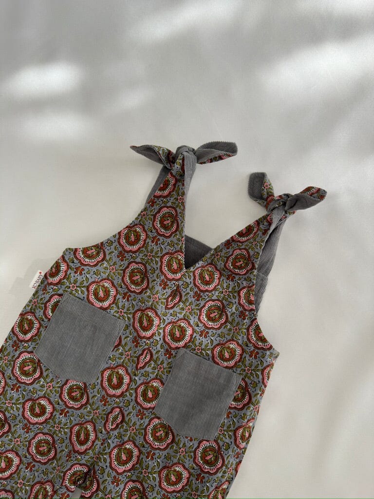 Reversible Solid Grey Corduroy & Grey Floral Printed Jumpsuit Jump Suit Yo Baby India