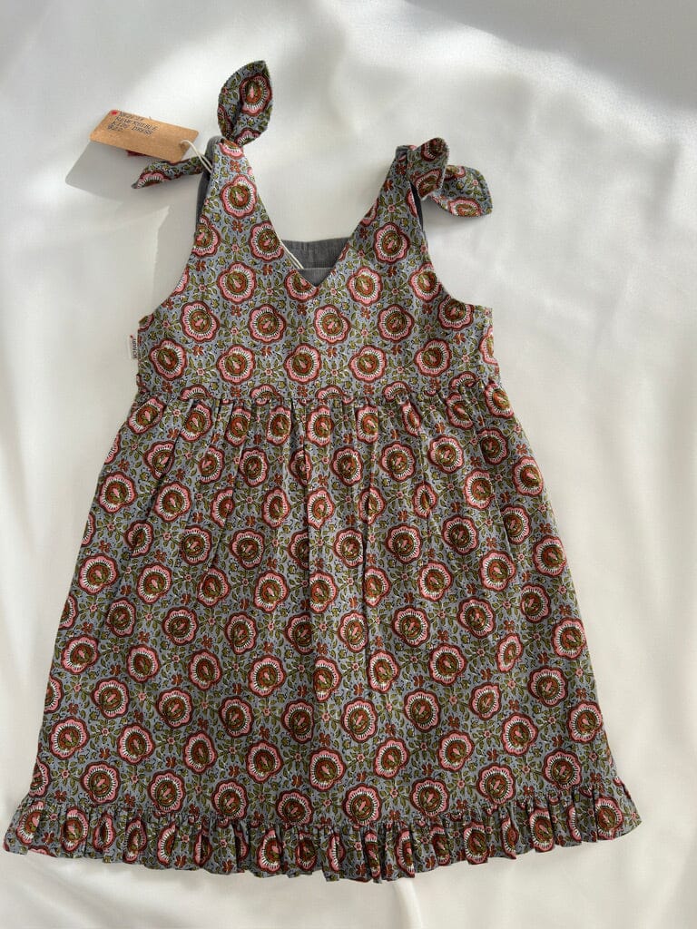 Reversible Solid Grey Corduroy & Grey Floral Printed Ruffle Dress dress & diaper cover DRESS Yo Baby India