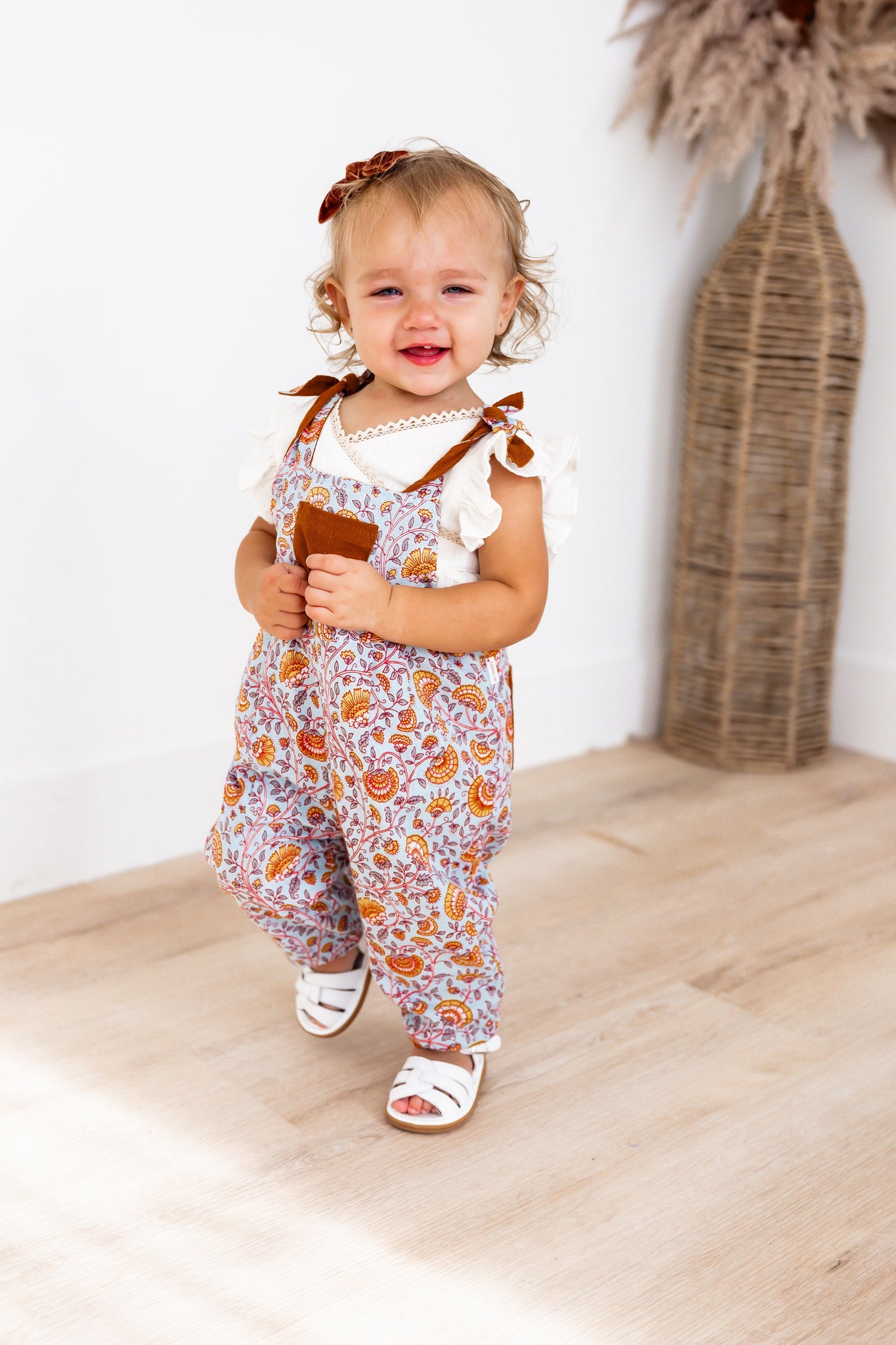 Reversible Solid Rust Corduroy & Rust Floral Printed Jumpsuit Jump Suit Yo Baby India