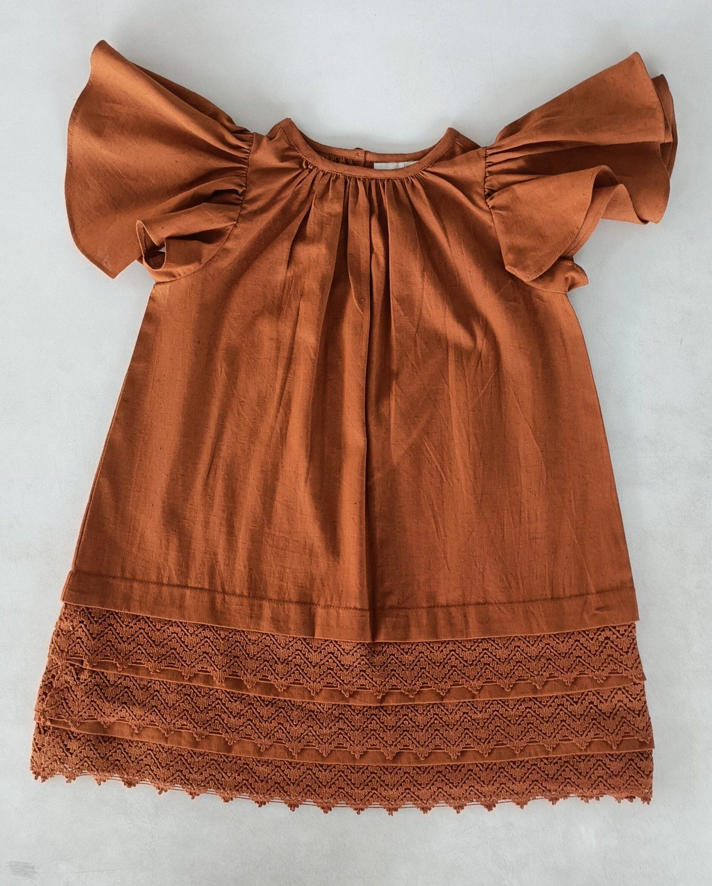 Rust Solid Color Sleeve & Neck Gathered Dress dress & diaper cover DRESS Yo Baby India