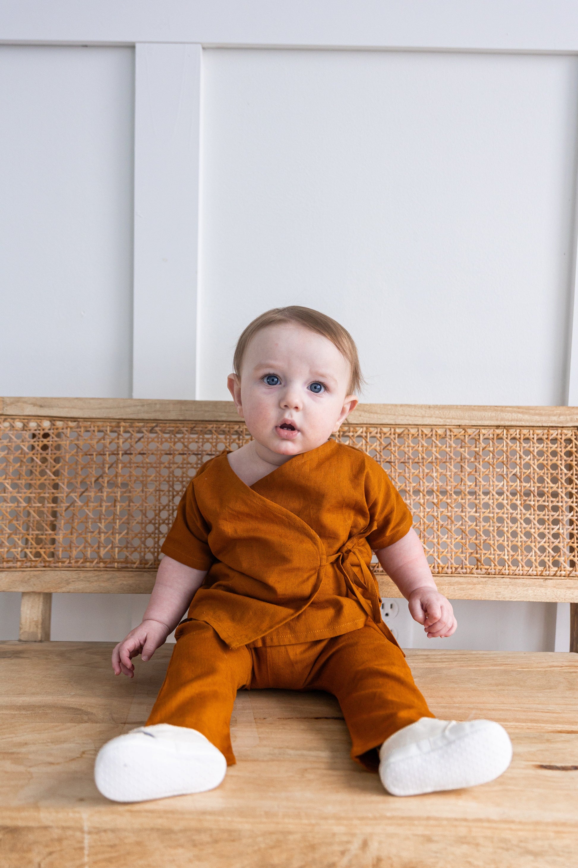 Rust Solid Color Top & Pant Set Romper Yo Baby India