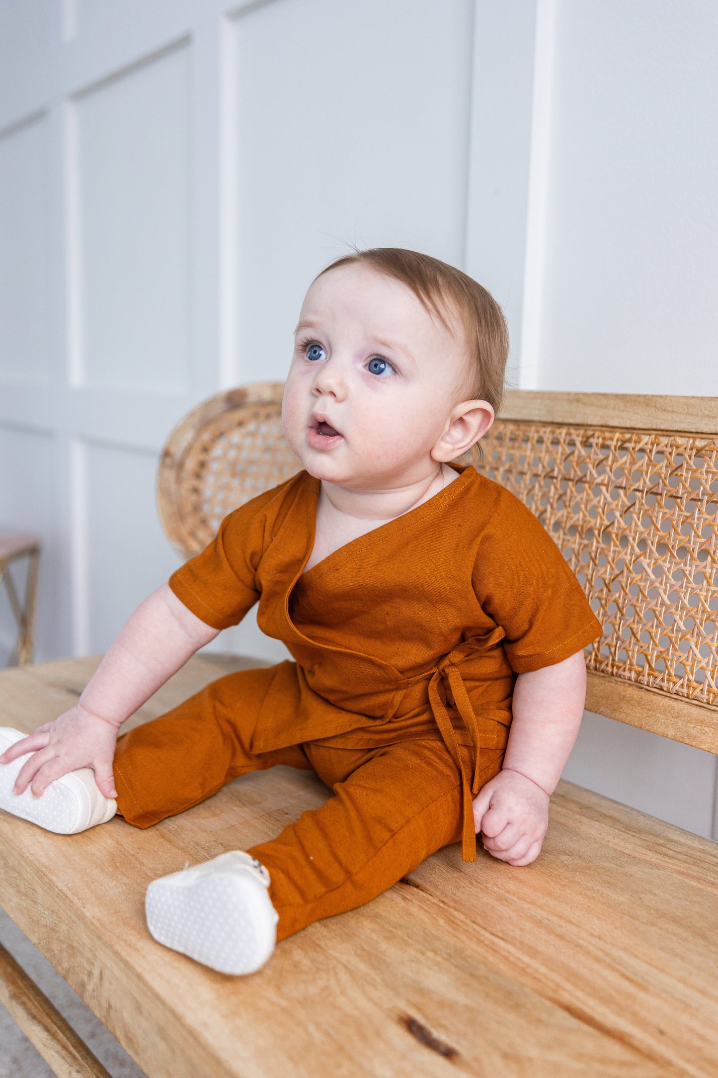 Rust Solid Color Top & Pant Set Romper Yo Baby India