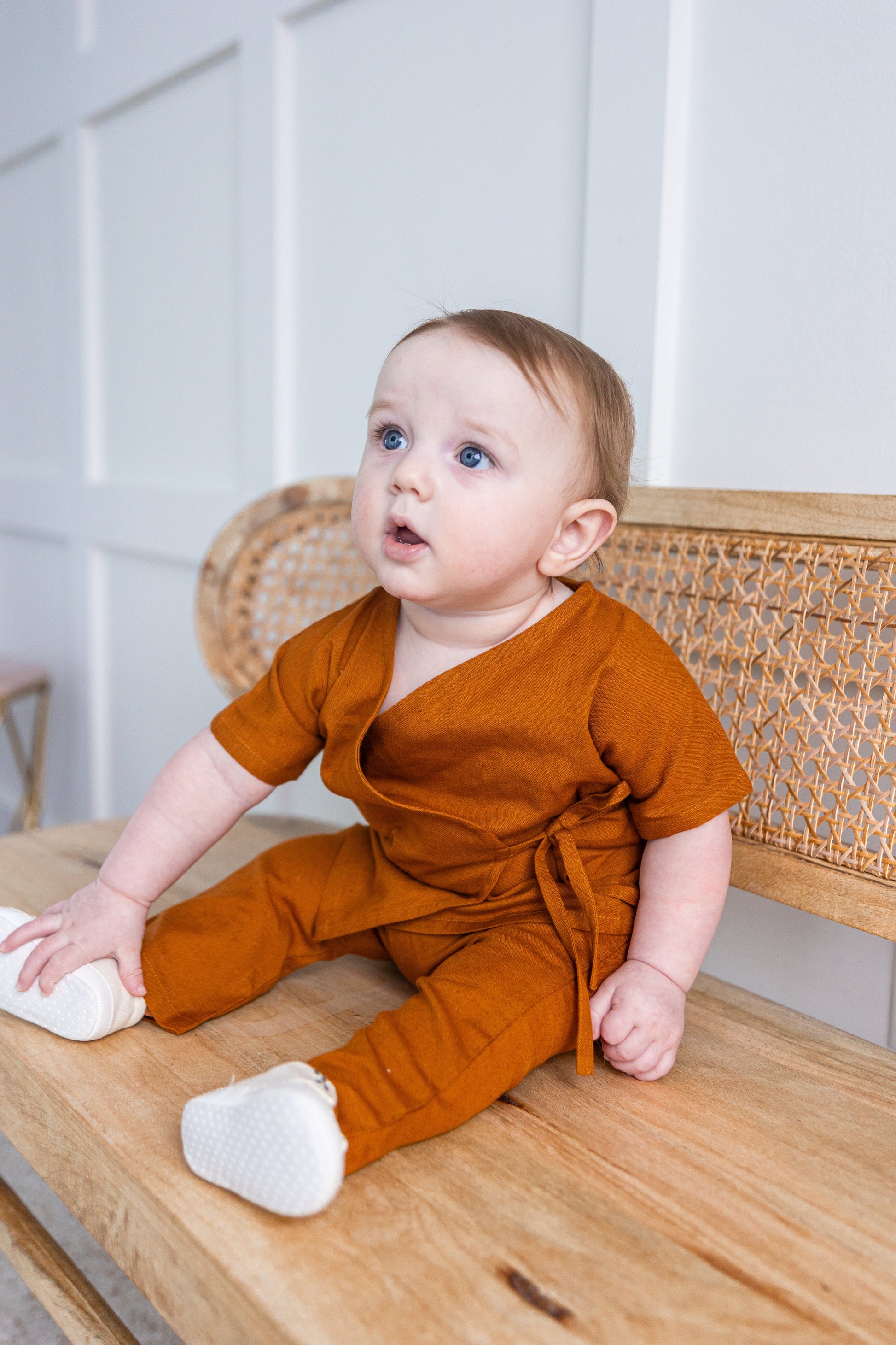 Rust Solid Color Top & Pant Set Romper Yo Baby India
