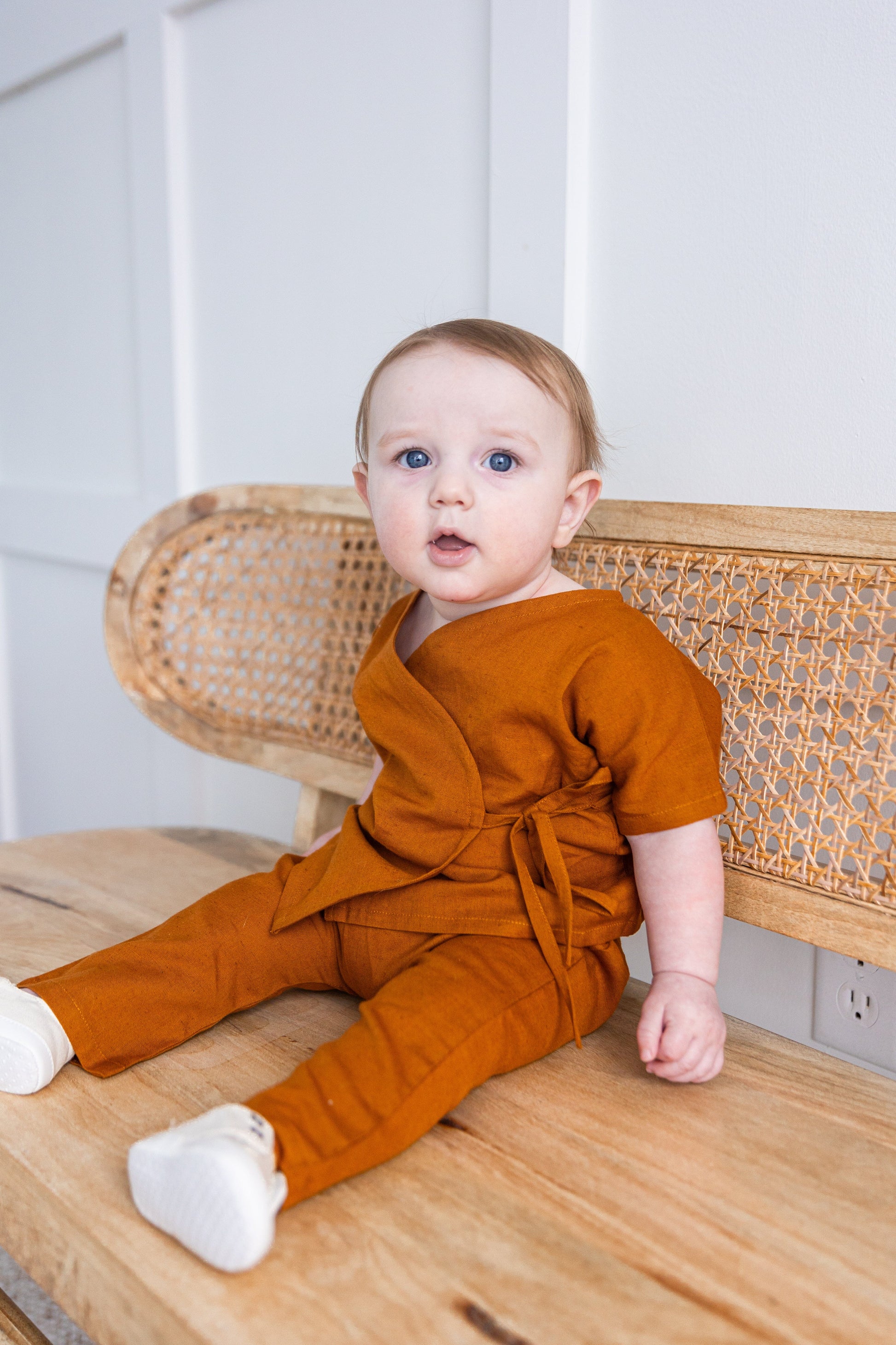 Rust Solid Color Top & Pant Set Romper Yo Baby India