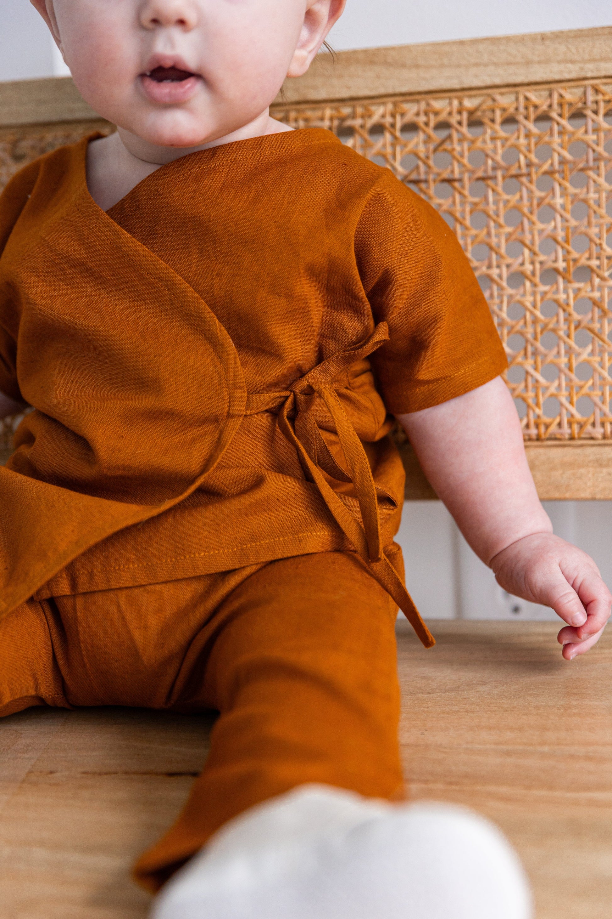 Rust Solid Color Top & Pant Set Romper Yo Baby India