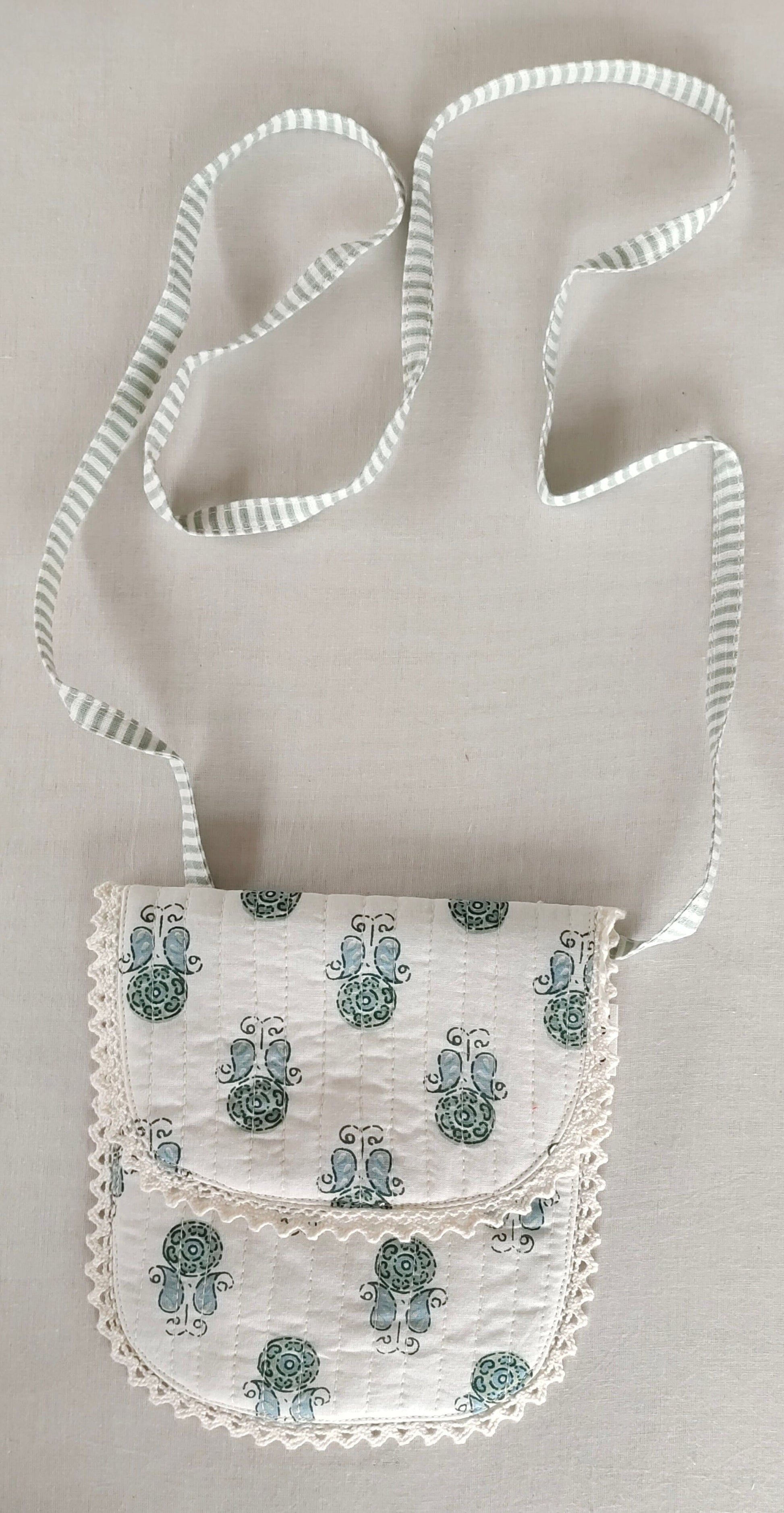 Sage Booti & Stripe Kids' Small Tote Bag with Magnetic Closure and Lace Detailing PURSE Yo Baby India