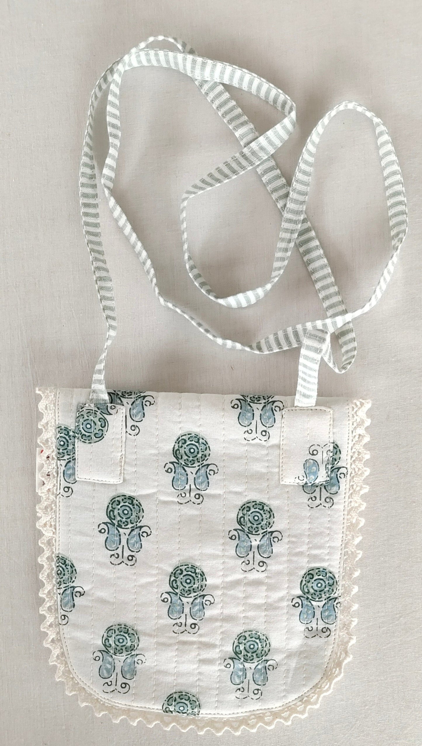 Sage Booti & Stripe Kids' Small Tote Bag with Magnetic Closure and Lace Detailing PURSE Yo Baby India