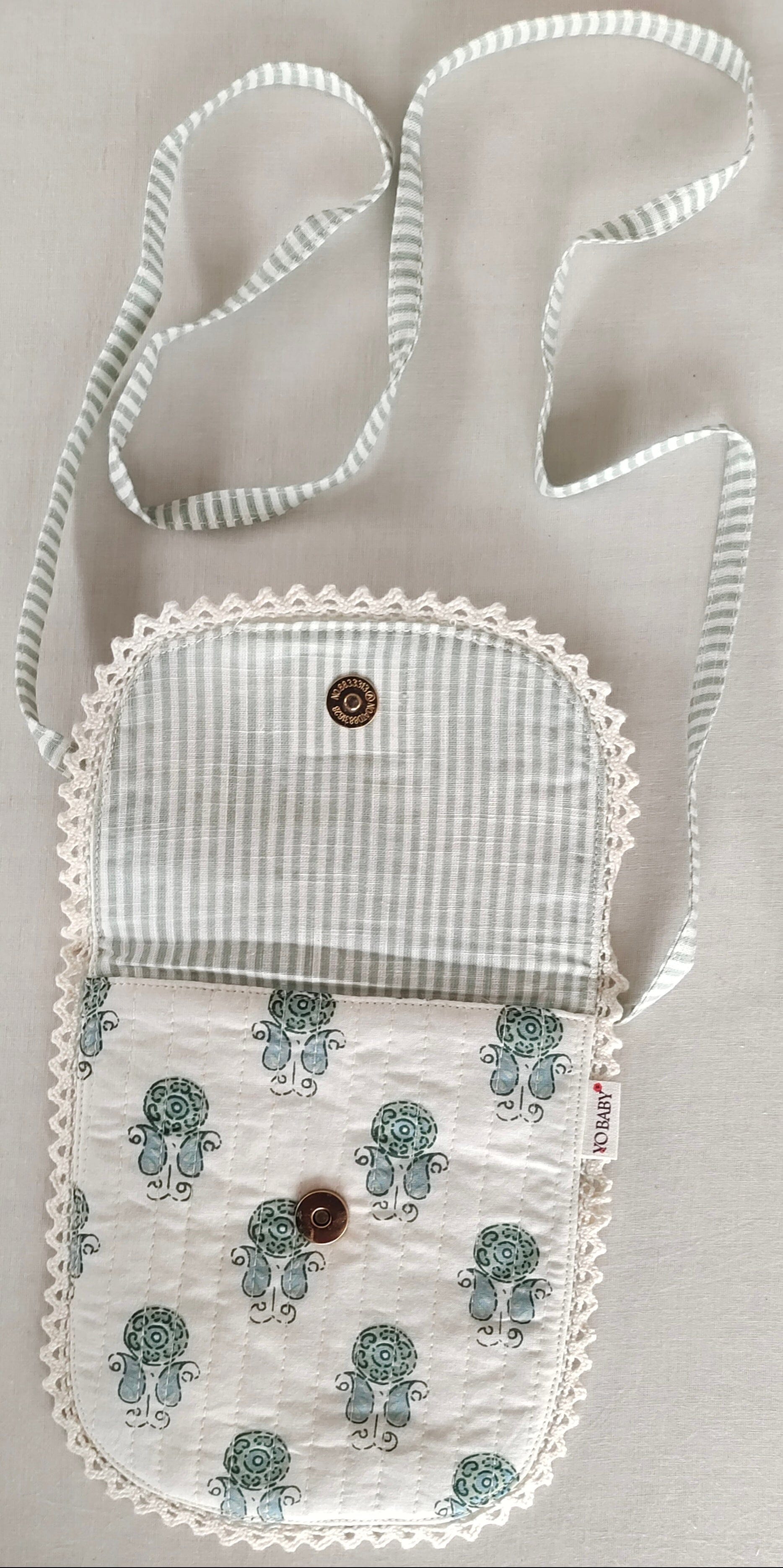 Sage Booti & Stripe Kids' Small Tote Bag with Magnetic Closure and Lace Detailing PURSE Yo Baby India