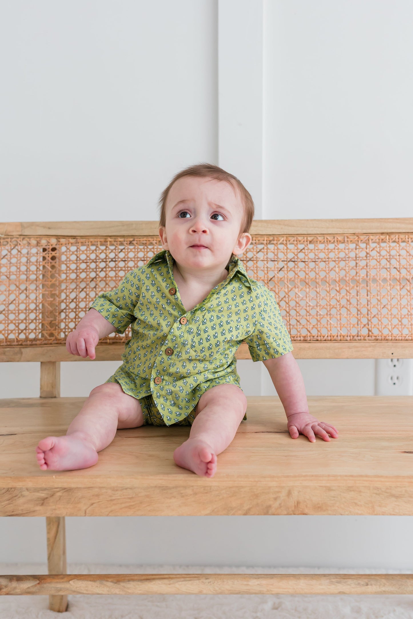 Sage-Green Printed Boys Shirt & Shorts set Dress Yo Baby India