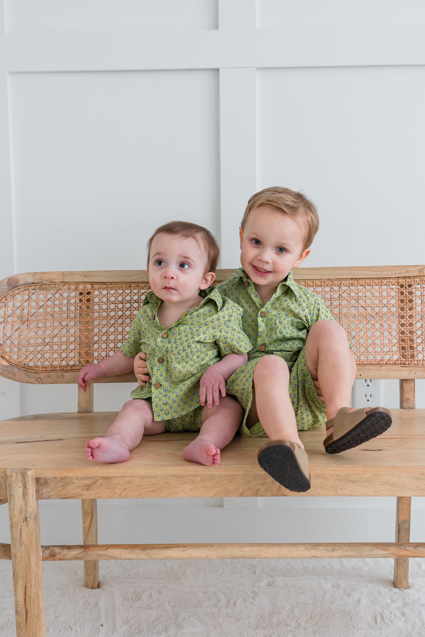 Sage-Green Printed Boys Shirt & Shorts set Dress Yo Baby India