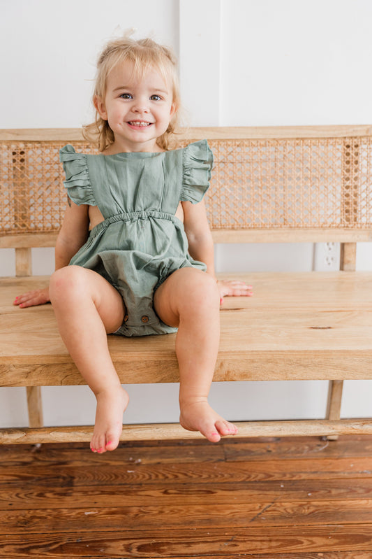 Sage Green Solid Color Ruffled Racer Back Romper romper Yo Baby India