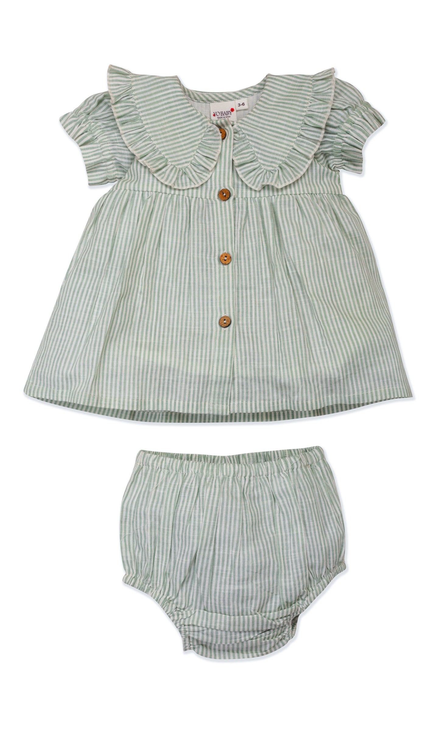 Sage Striped Color Peter Pan Collar Dress DRESS Yo Baby India