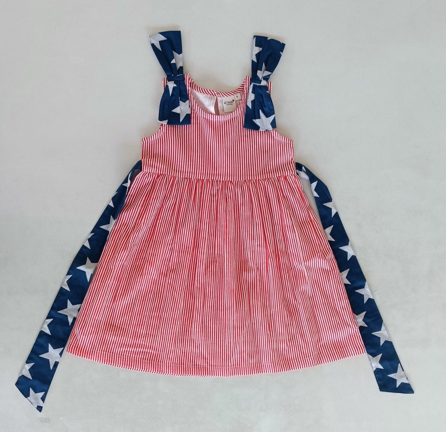 Stars & Red Striped Printed Bow Gathered Dress DRESS Yo Baby India