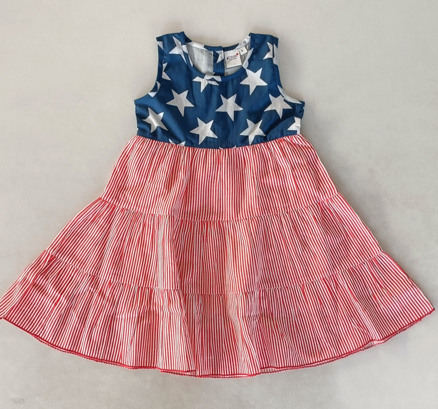 Stars & Red Striped Printed Tiered Gathered Dress DRESS Yo Baby India