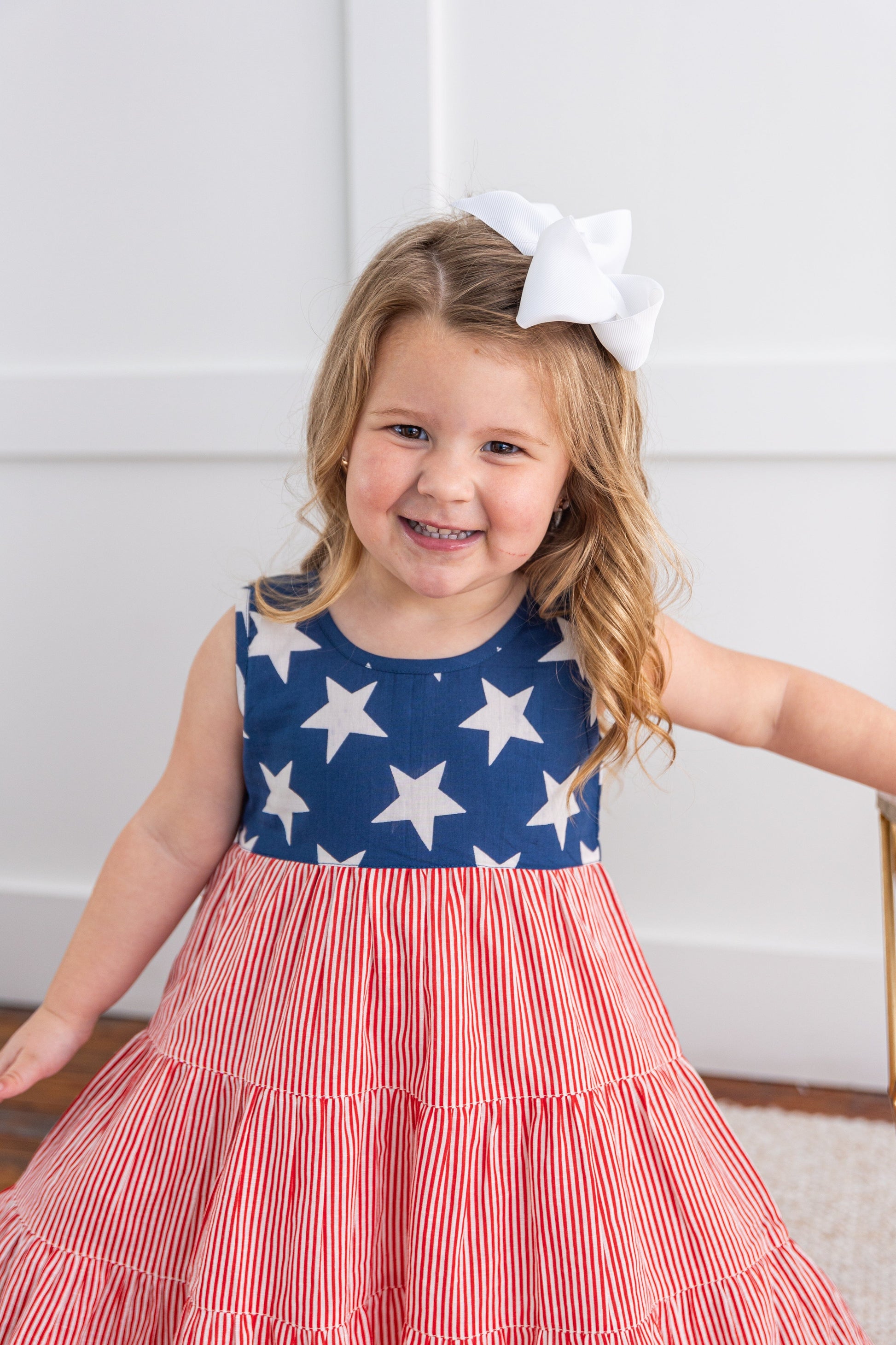 Stars & Red Striped Printed Tiered Gathered Dress DRESS Yo Baby India