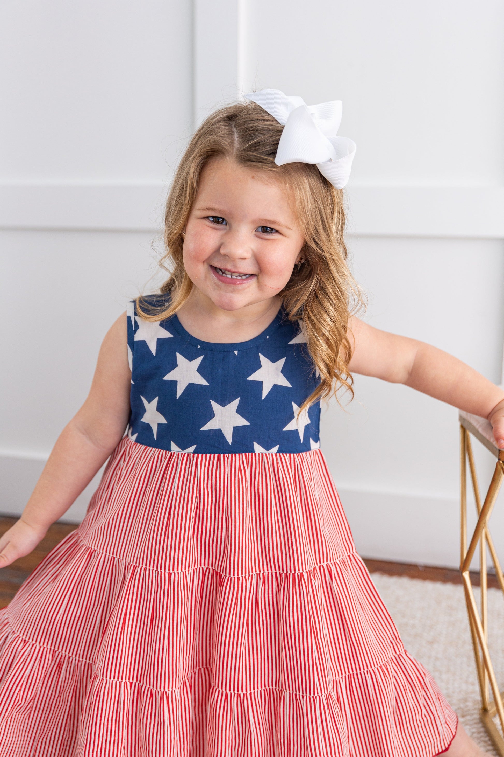 Stars & Red Striped Printed Tiered Gathered Dress DRESS Yo Baby India