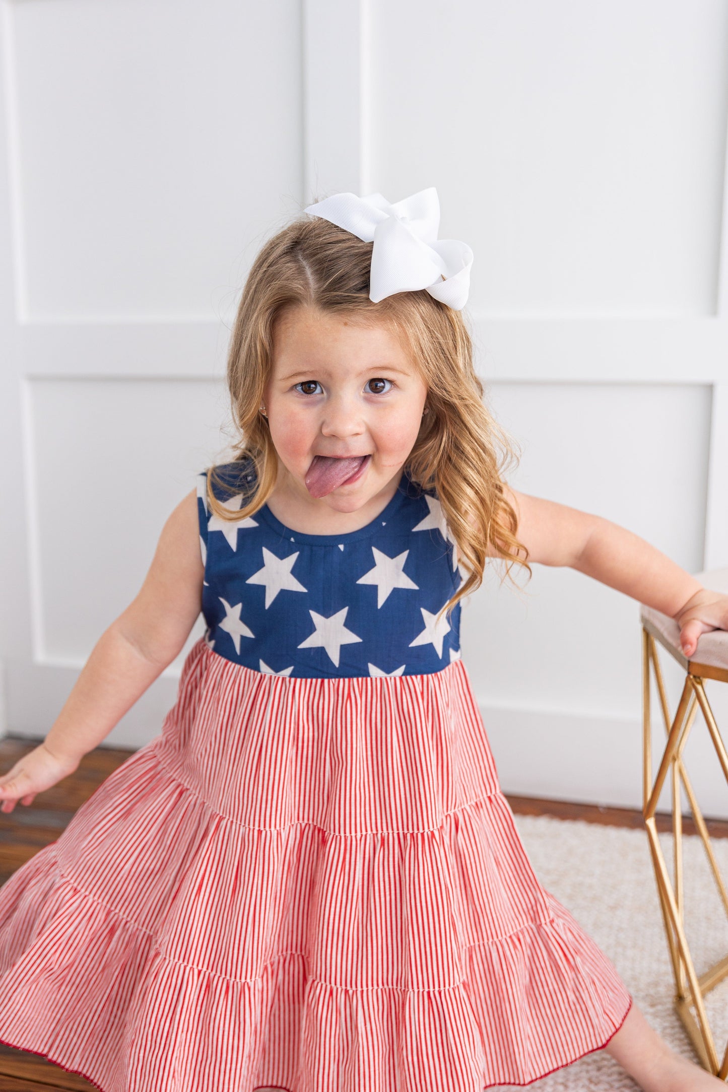 Stars & Red Striped Printed Tiered Gathered Dress DRESS Yo Baby India