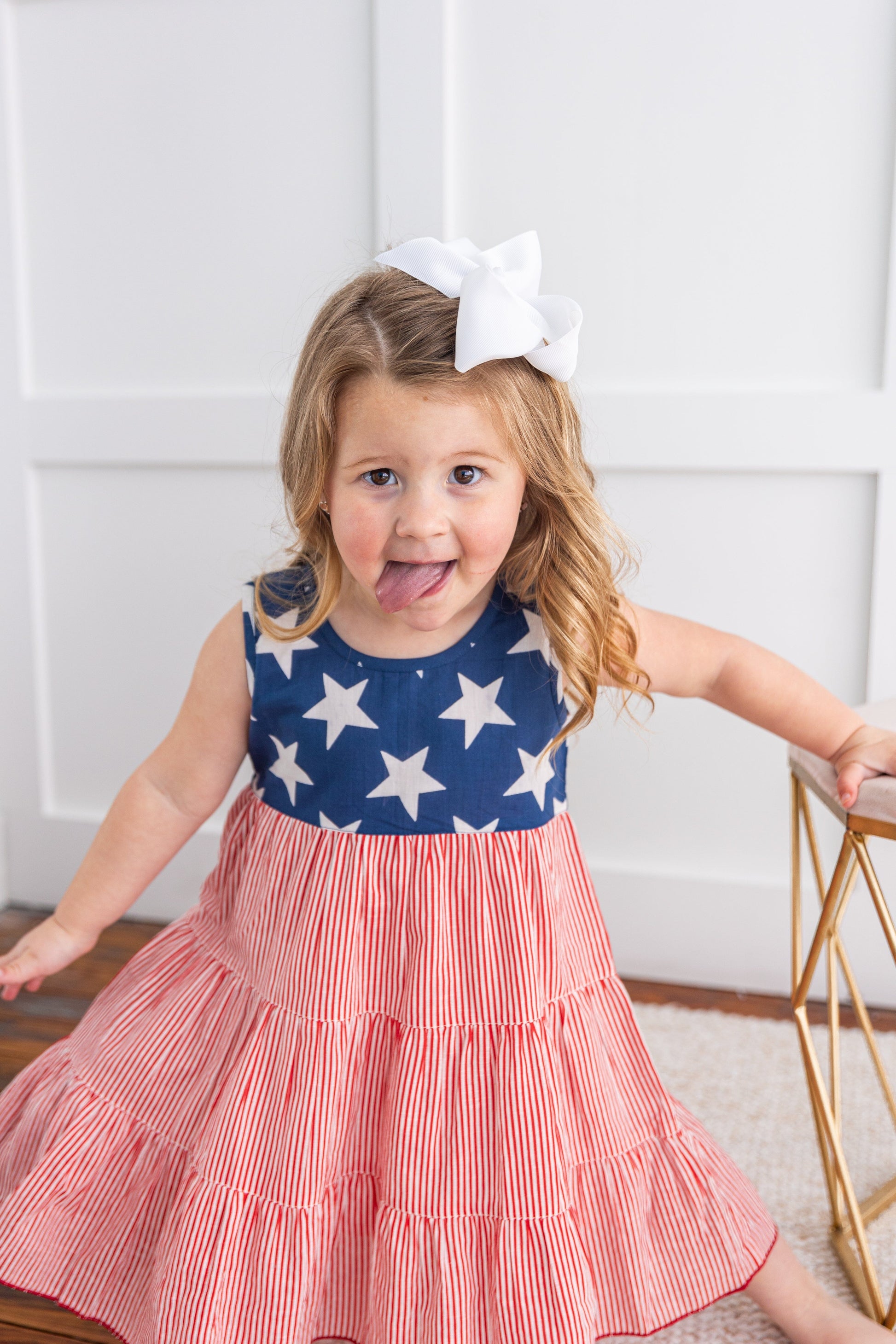 Stars & Red Striped Printed Tiered Gathered Dress DRESS Yo Baby India