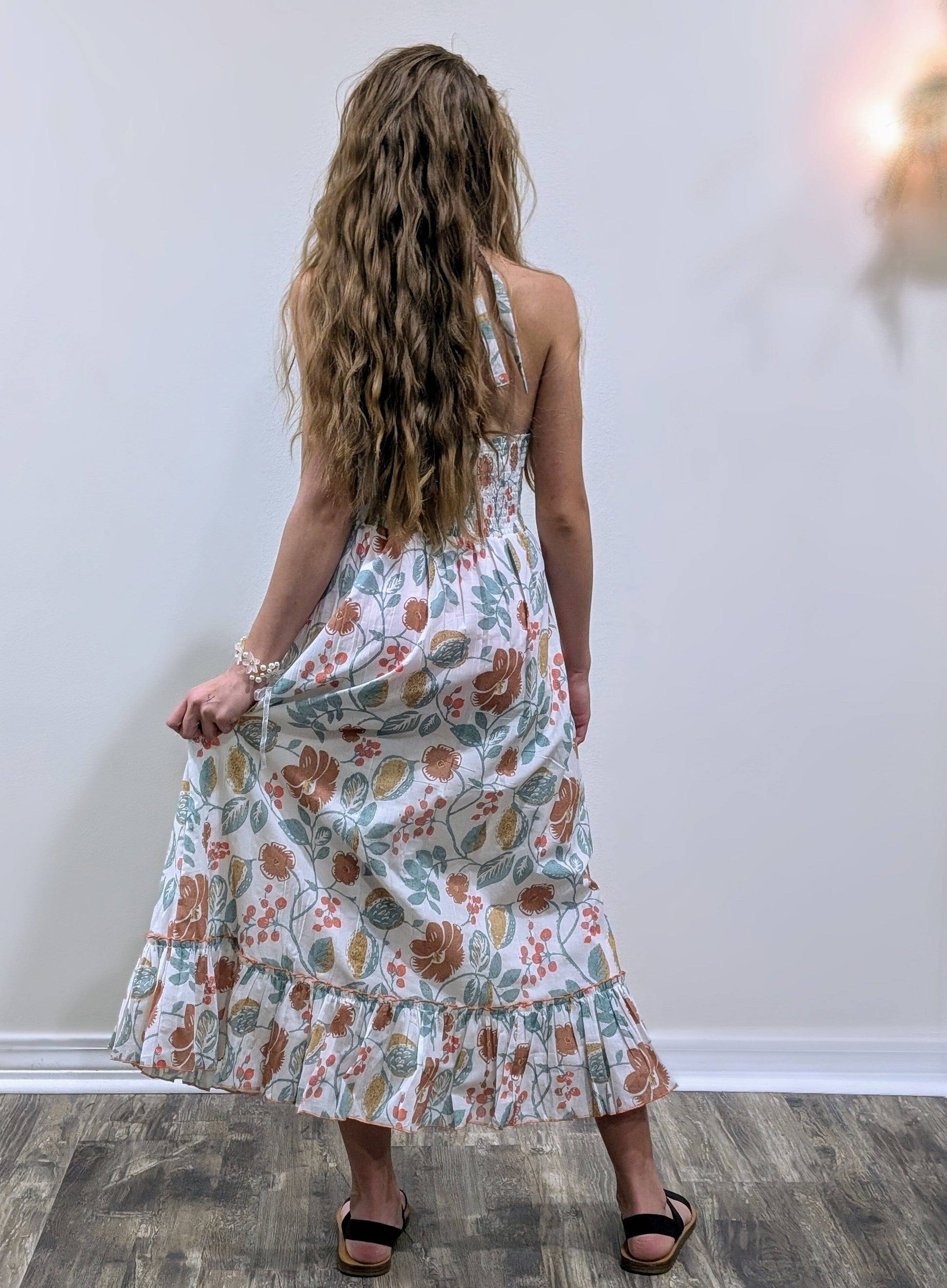 Stylish Kids' Sleeveless Dress with Frill & Ruffle Accents - White & Sage Floral Print DRESS Yo Baby India