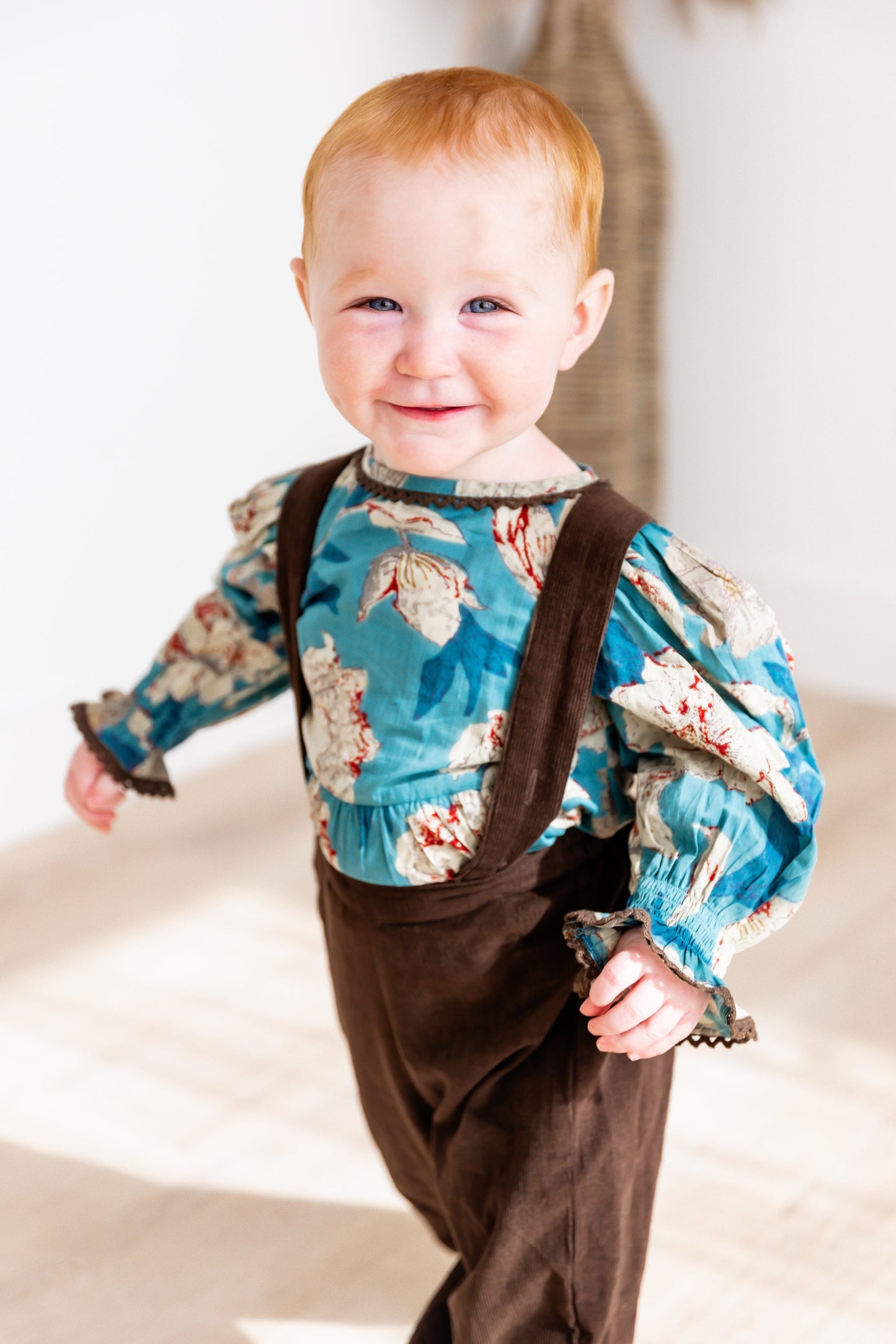 Turquoise Floral Printed Top & Brown Corduroy Pant Set 2-pc. set pant & top Yo Baby India