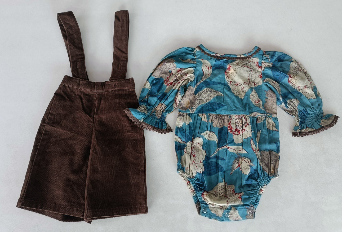 Turquoise Floral Printed Top & Brown Corduroy Pant Set 2-pc. set pant & top Yo Baby India