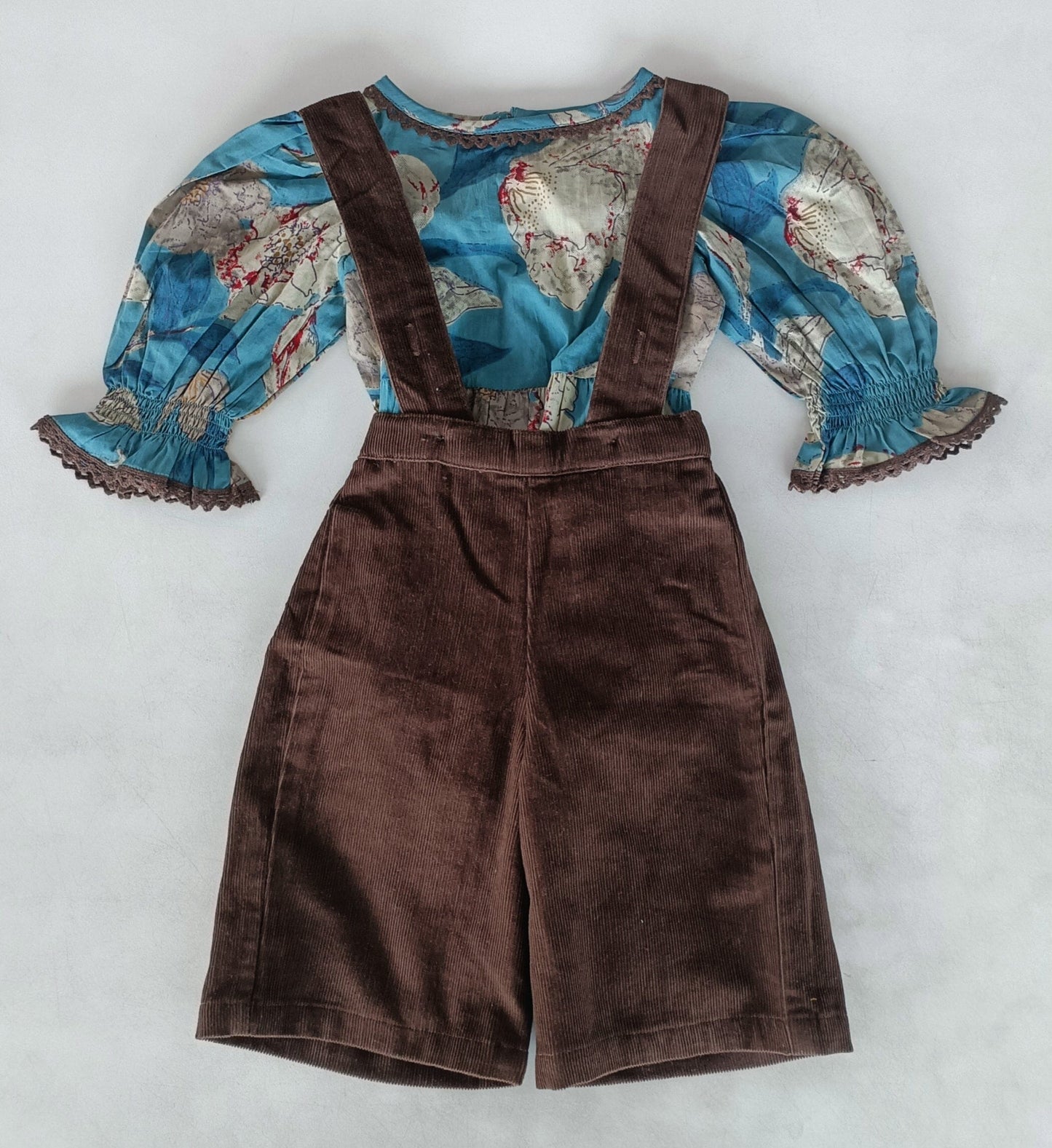 Turquoise Floral Printed Top & Brown Corduroy Pant Set 2-pc. set pant & top Yo Baby India