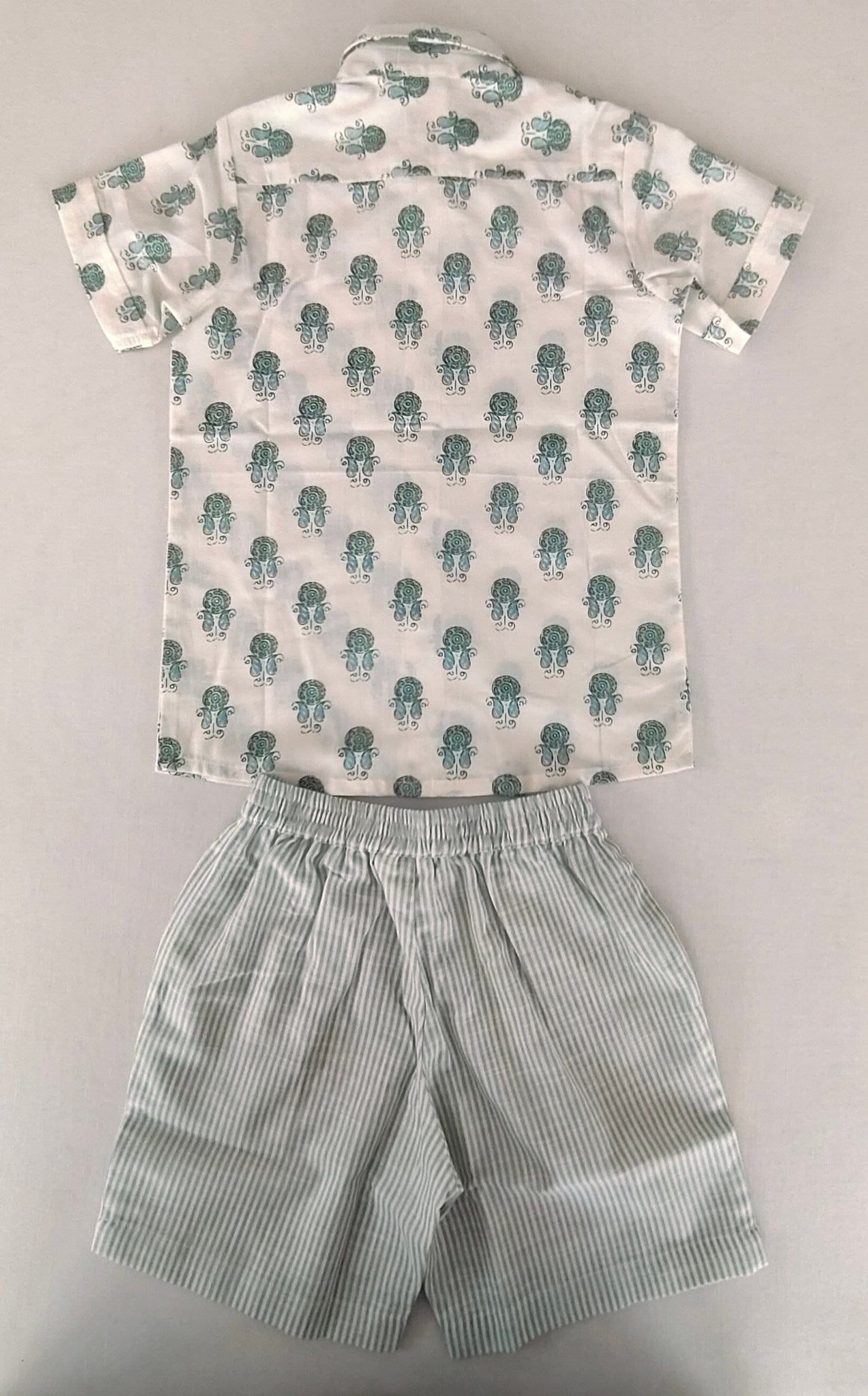 Unisex Kids' Sage Booty Print Cotton Shirt & Stripe Shorts Set shirt & shorts Yo Baby India