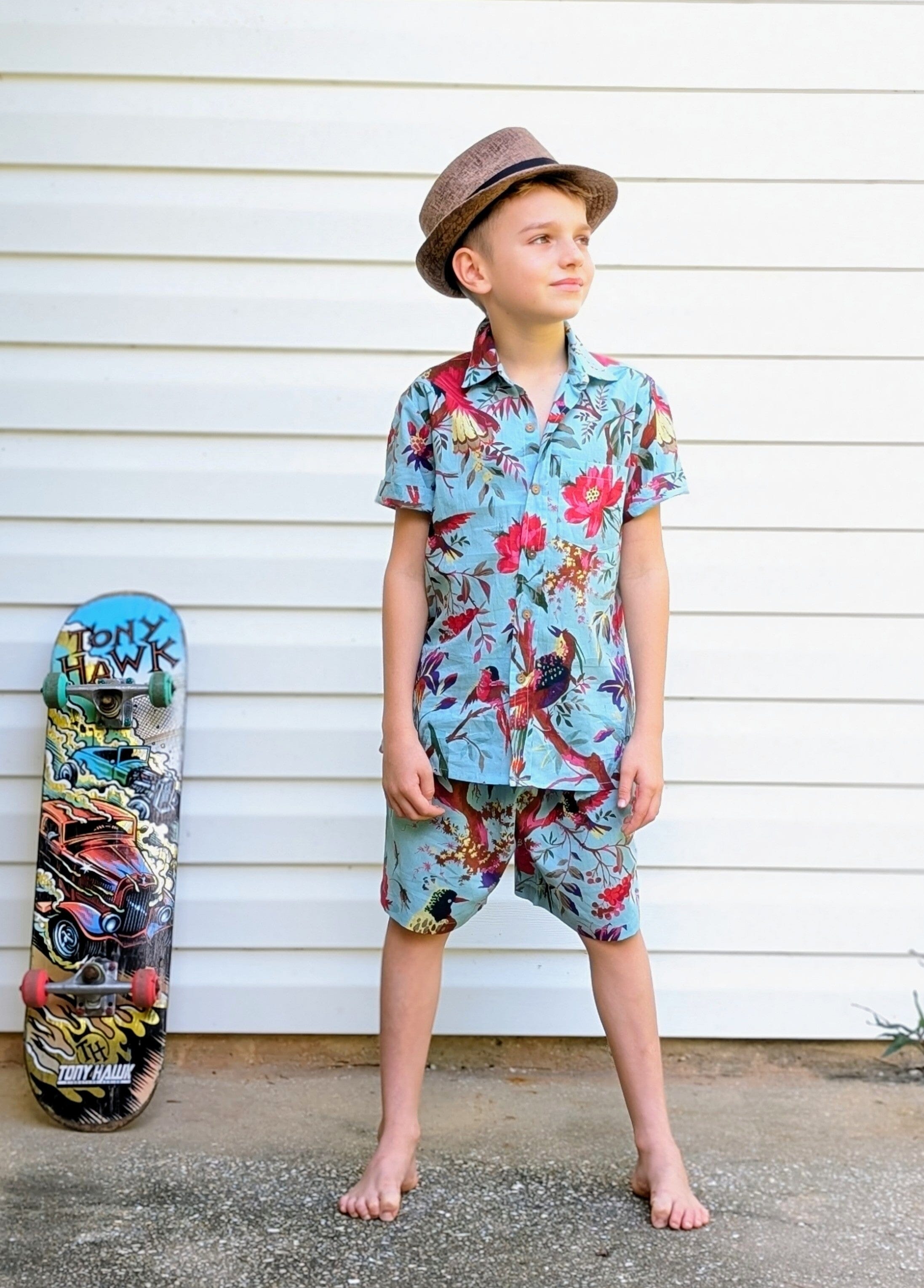 Unisex Kids' Turquoise Bird Print Shirt & Shorts Set shirt & shorts Yo Baby India