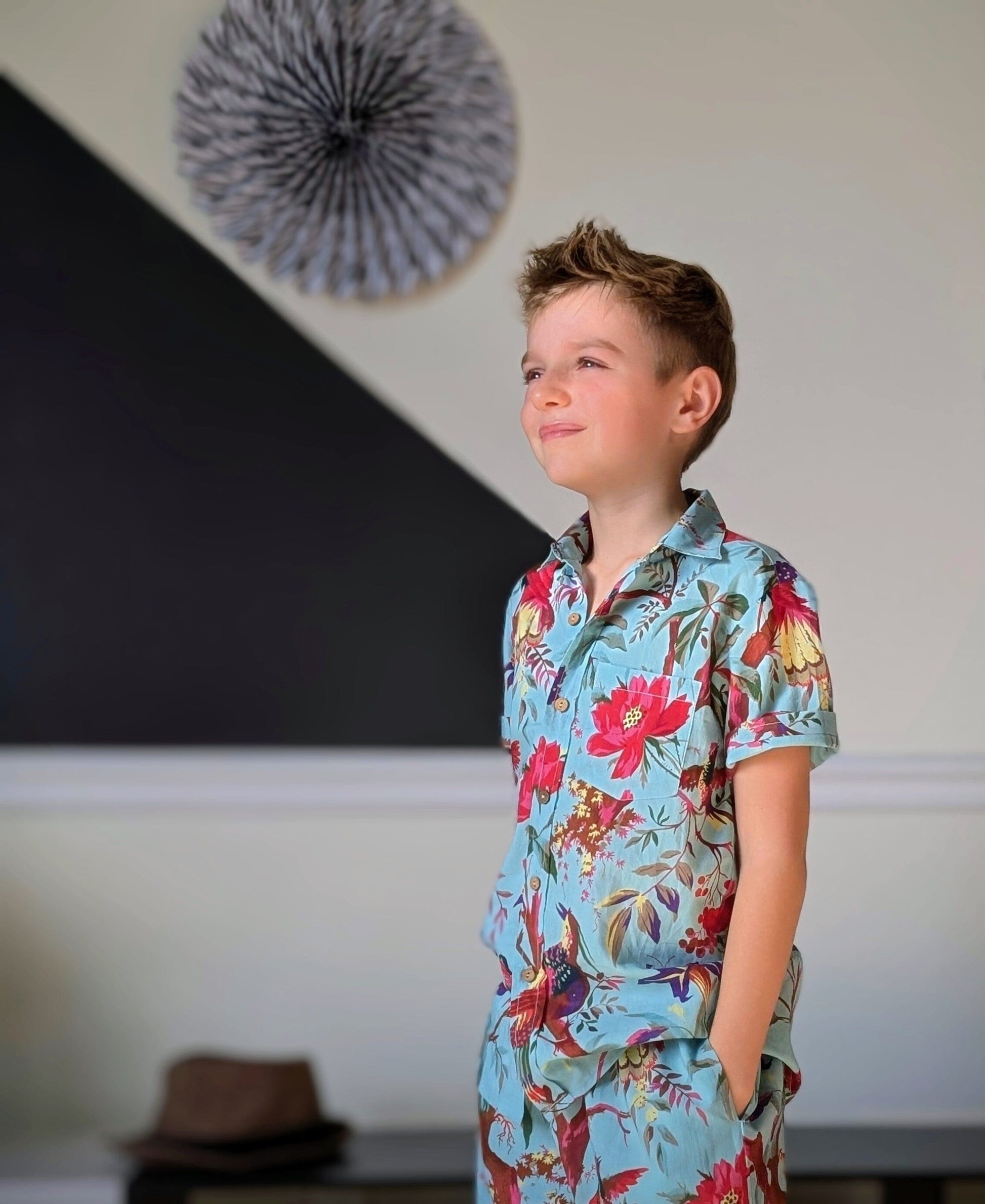 Unisex Kids' Turquoise Bird Print Shirt & Shorts Set shirt & shorts Yo Baby India