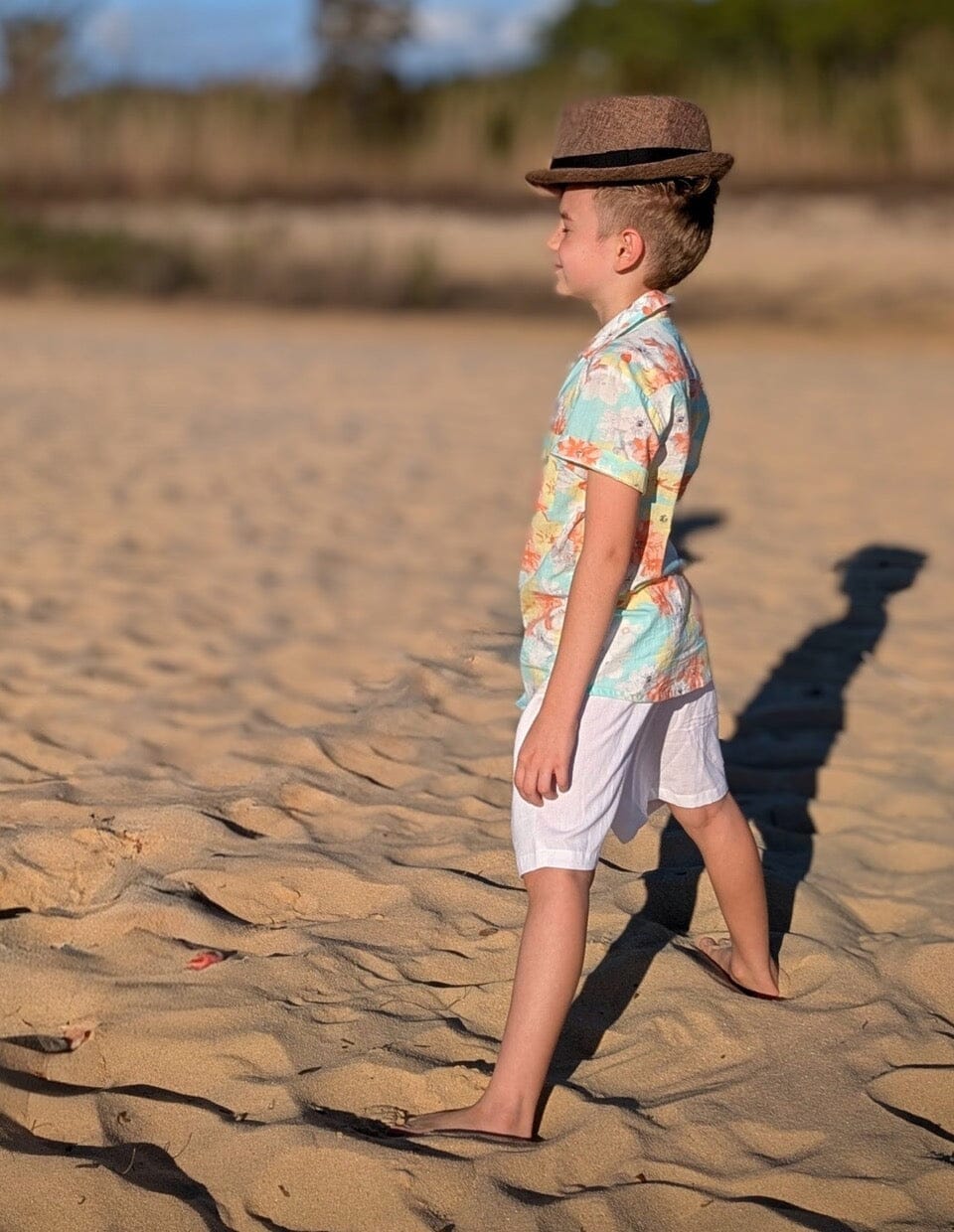 Unisex Kids' Turquoise Printed Cotton Shirt with Matching White Shorts BOYS SHIRT AND SHORTS Yo Baby India