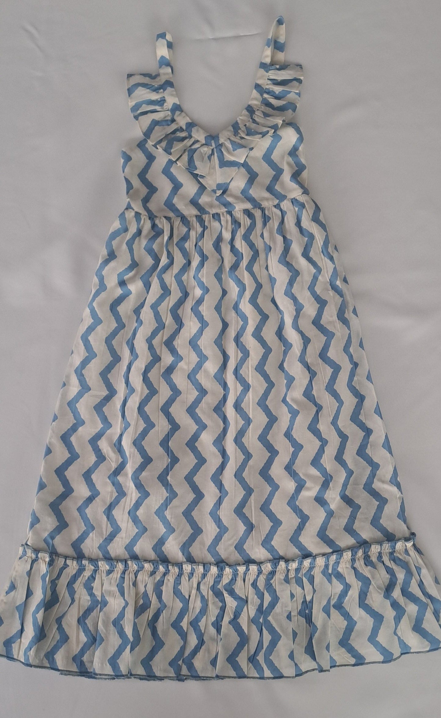 White & Blue Zig Zag Print Dress DRESS Yo Baby India