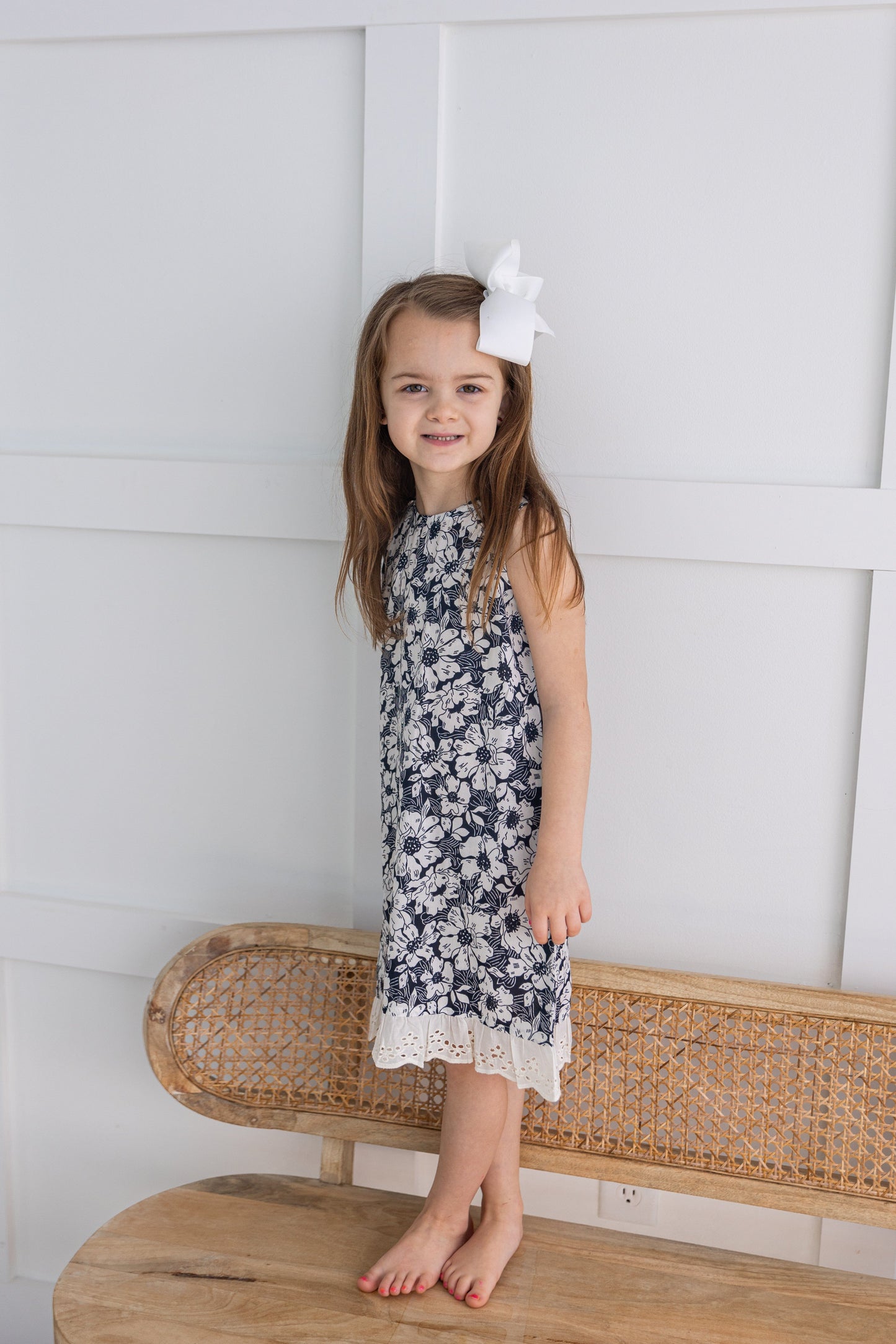 White Floral Printed Embroidery Ruffled Dress dress & diaper cover Yo Baby India