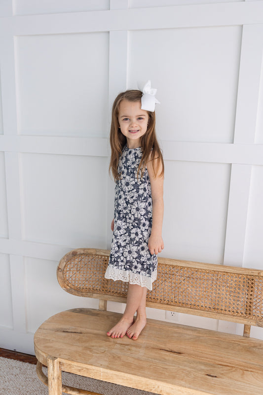 White Floral Printed Embroidery Ruffled Dress dress & diaper cover Yo Baby India