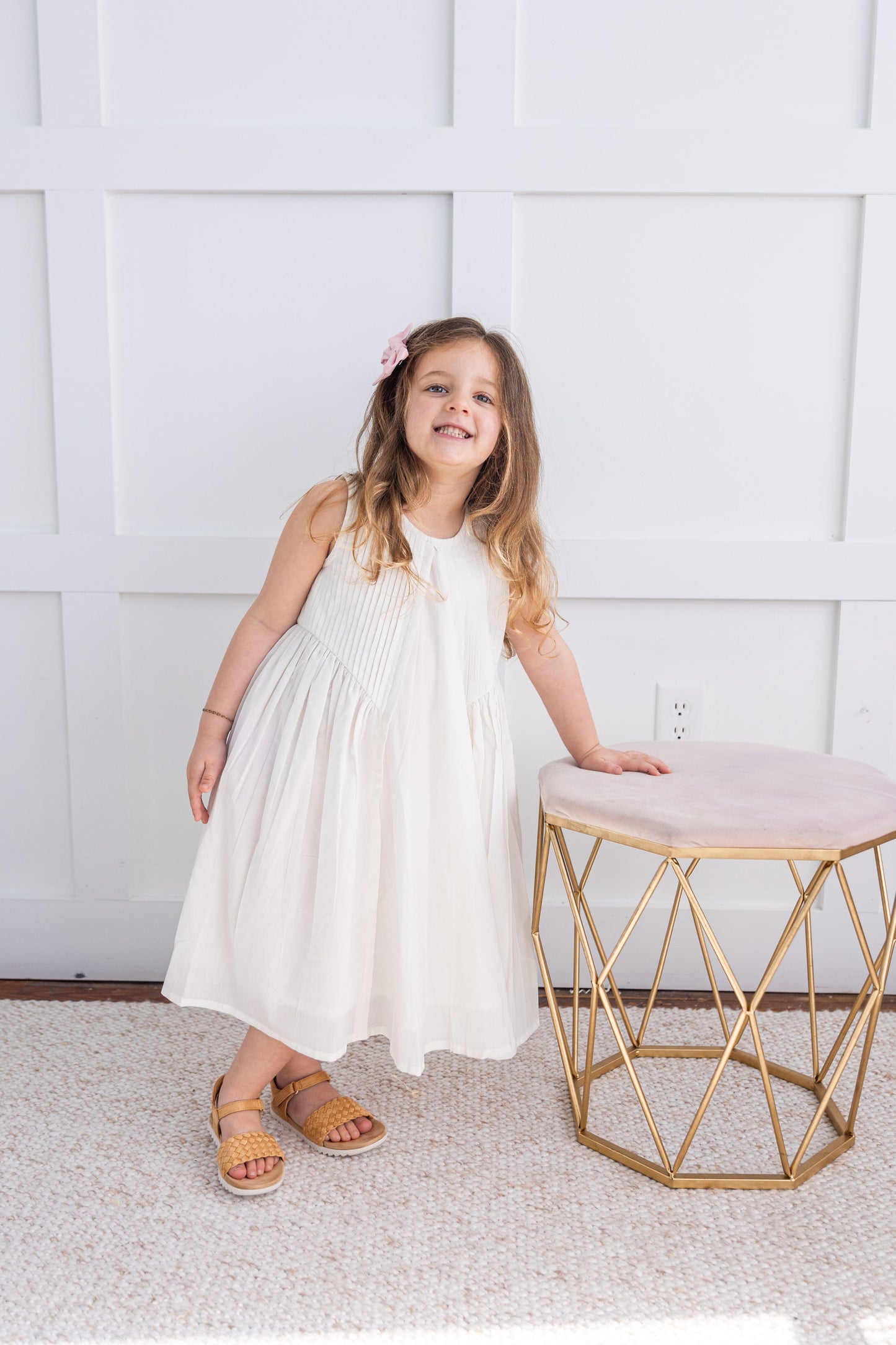 White Pintuck Gathered Dress DRESS Yo Baby India