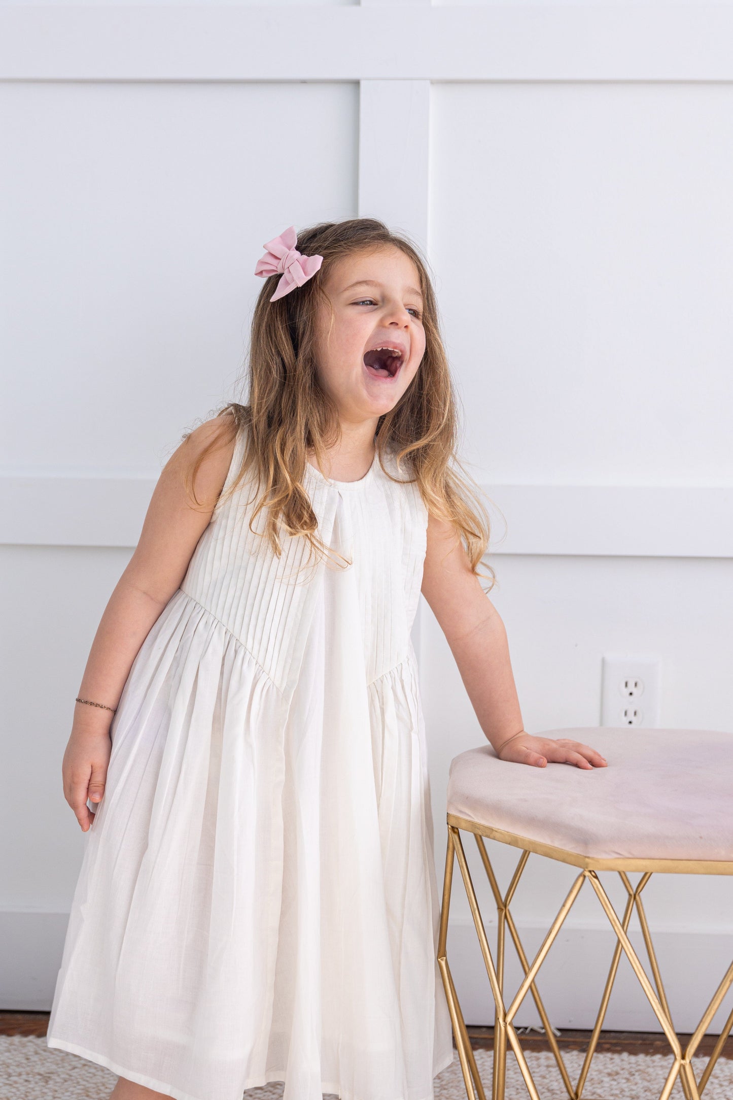 White Pintuck Gathered Dress DRESS Yo Baby India