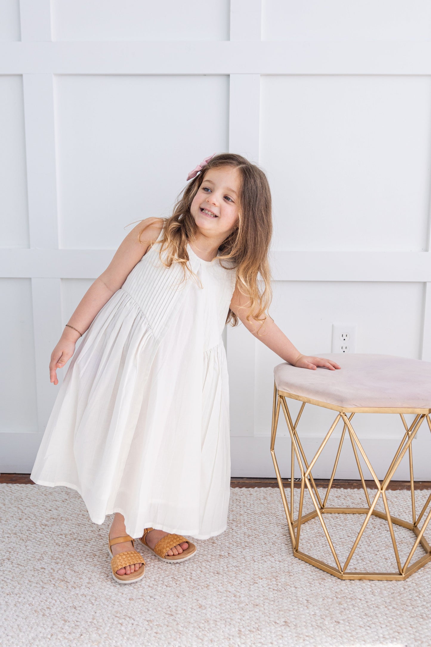 White Pintuck Gathered Dress DRESS Yo Baby India